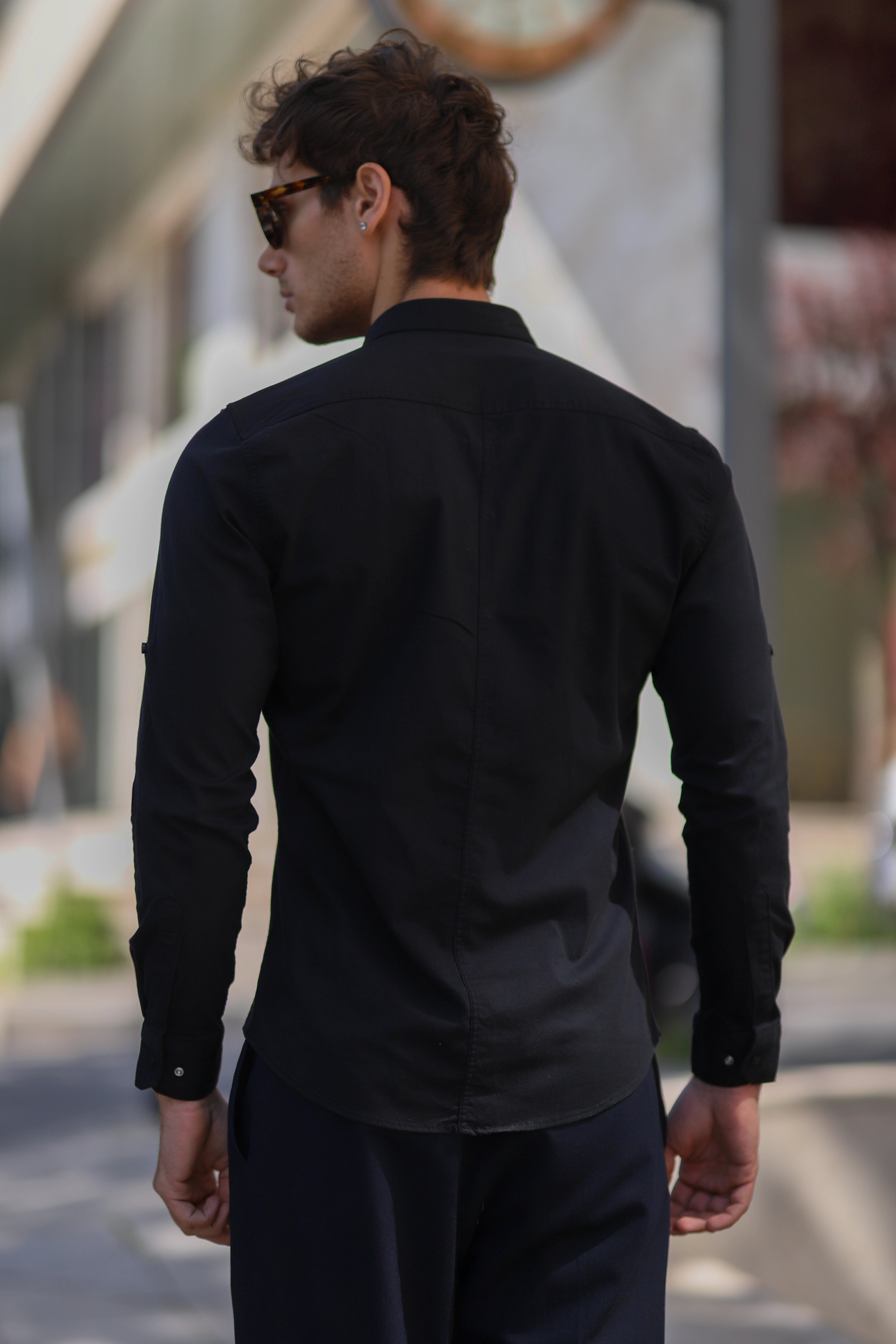 Slim Fit Çıtçıtlı Çift Cepli Gabardin Likra Gömlek
