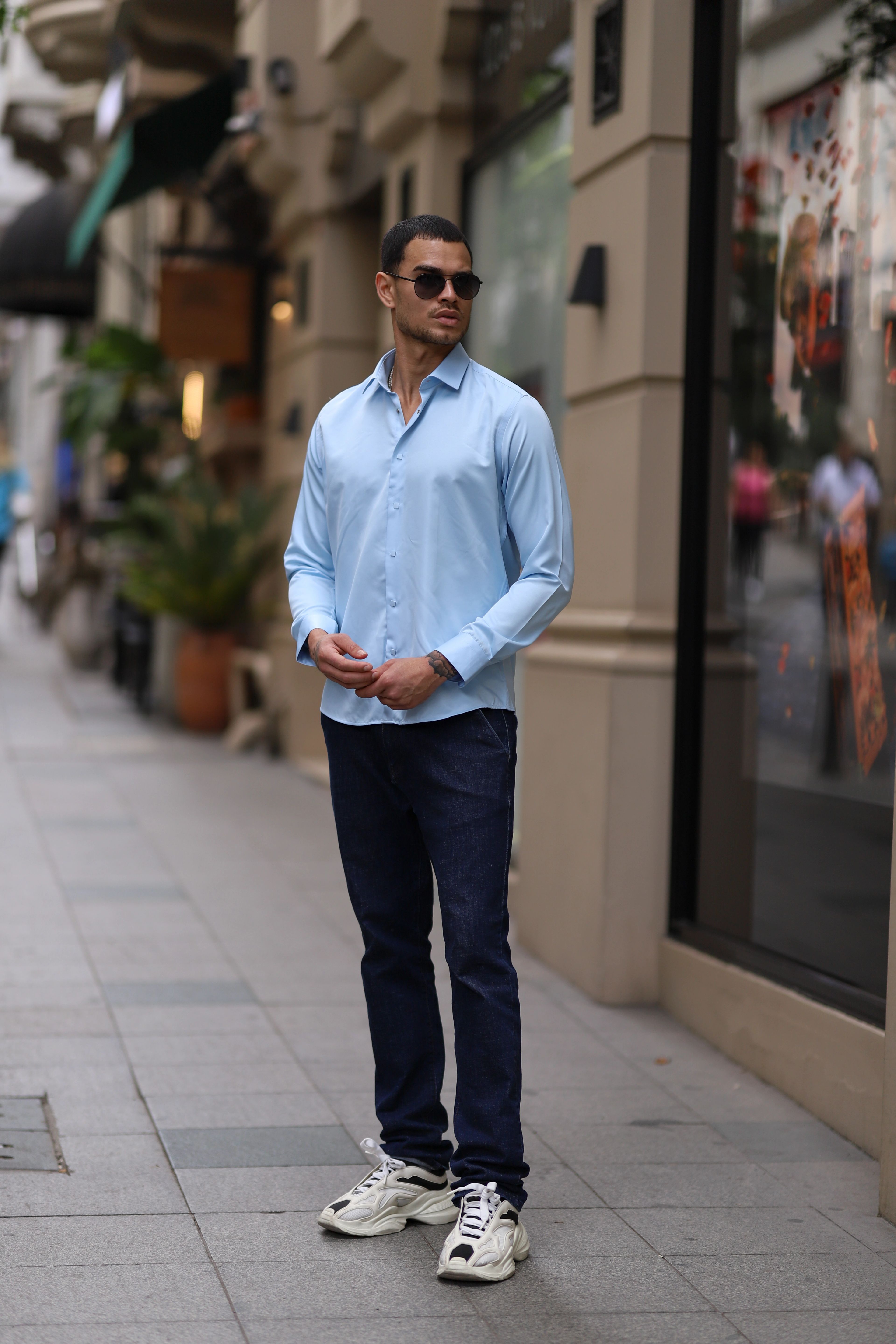 Slim Fit Çıtçıtlı Saten Gömlek