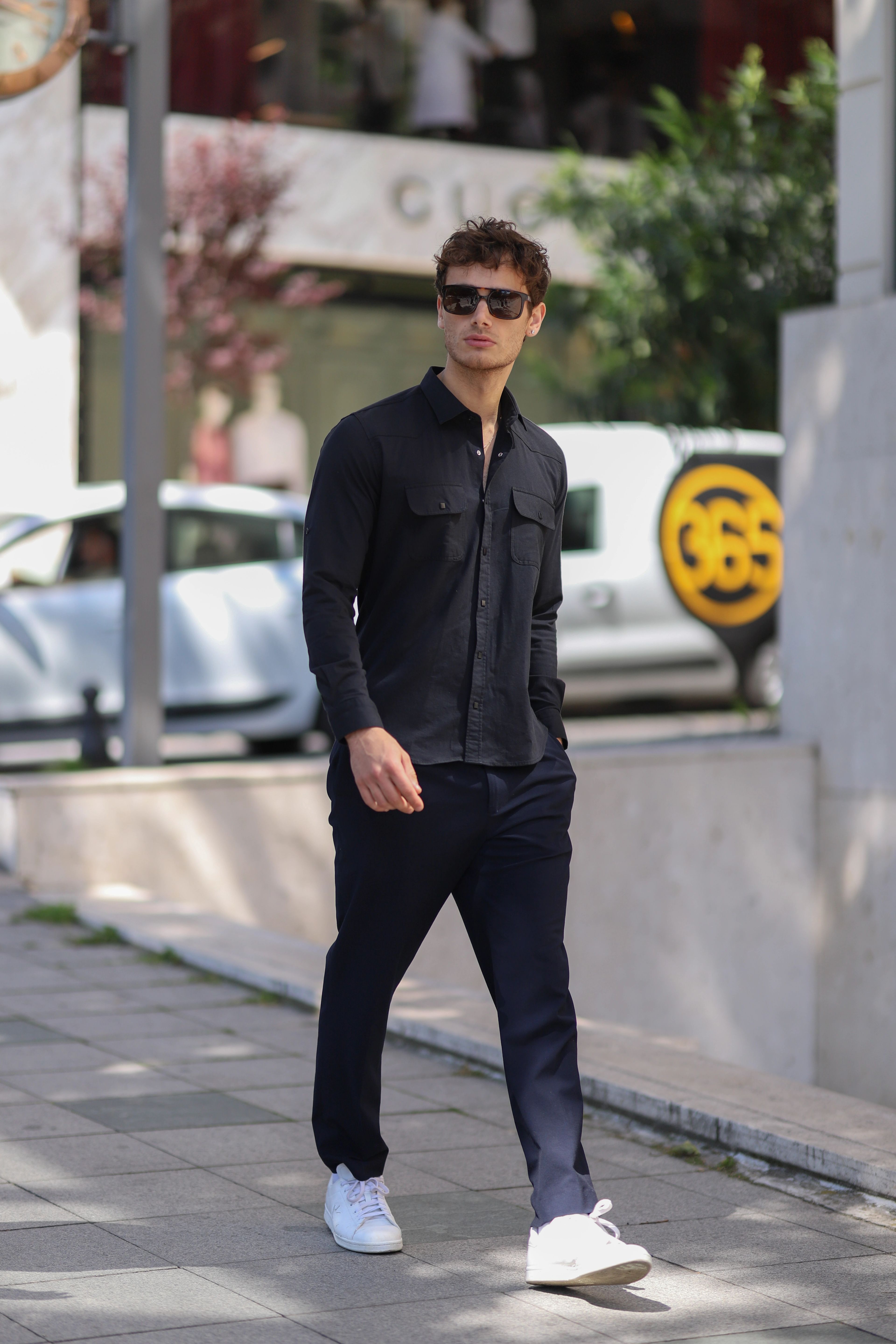 Slim Fit Çıtçıtlı Çift Cepli Gabardin Likra Gömlek