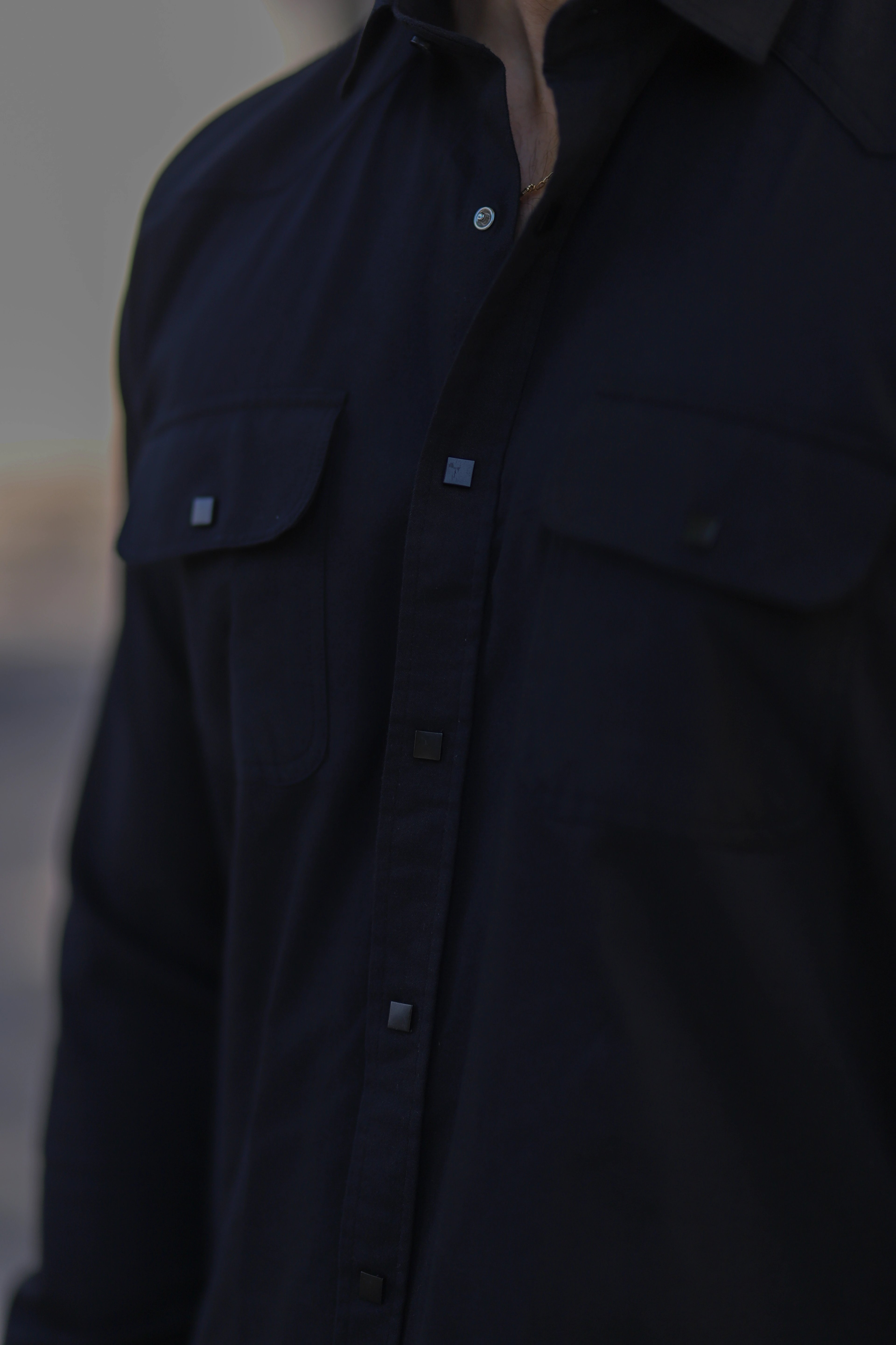 Slim Fit Çıtçıtlı Çift Cepli Gabardin Likra Gömlek