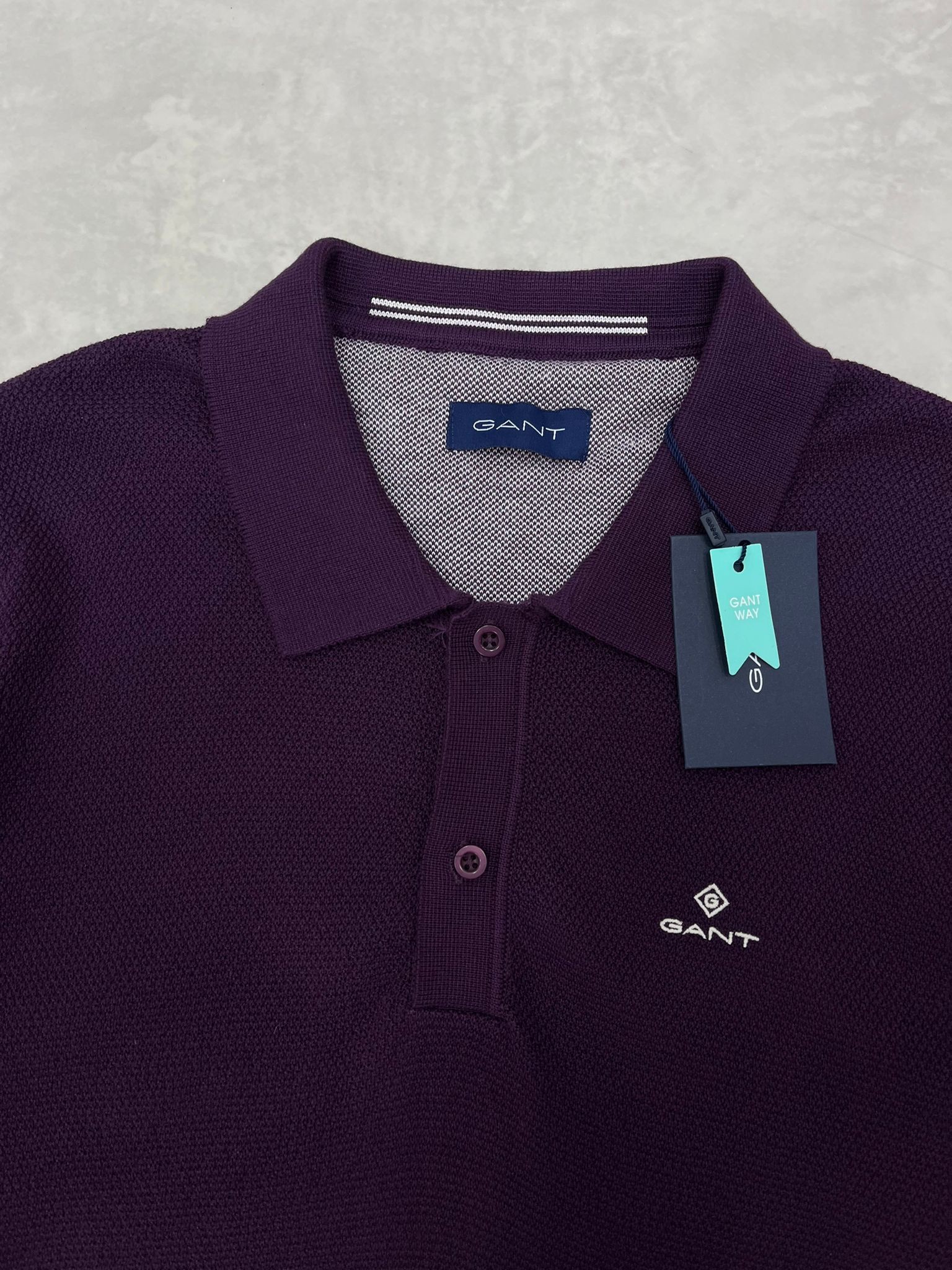 Yeni Classic Basic Logo Örgü Triko Kumaş Polo Yaka Mürdüm Sweatshirt 