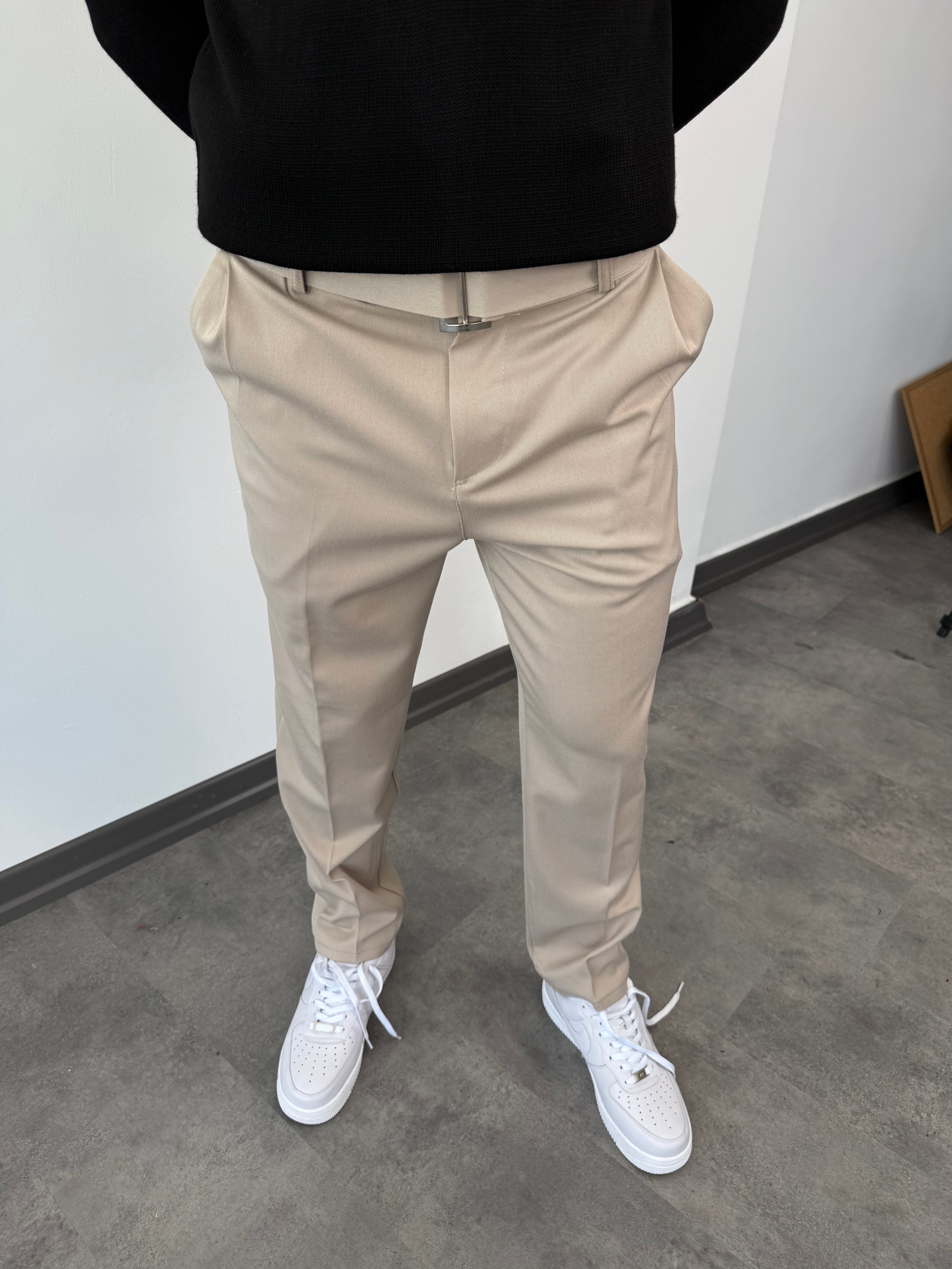 Yeni Sezon İtalyan Kumaş Kalın Kışlık Casual Pantalon - KREM
