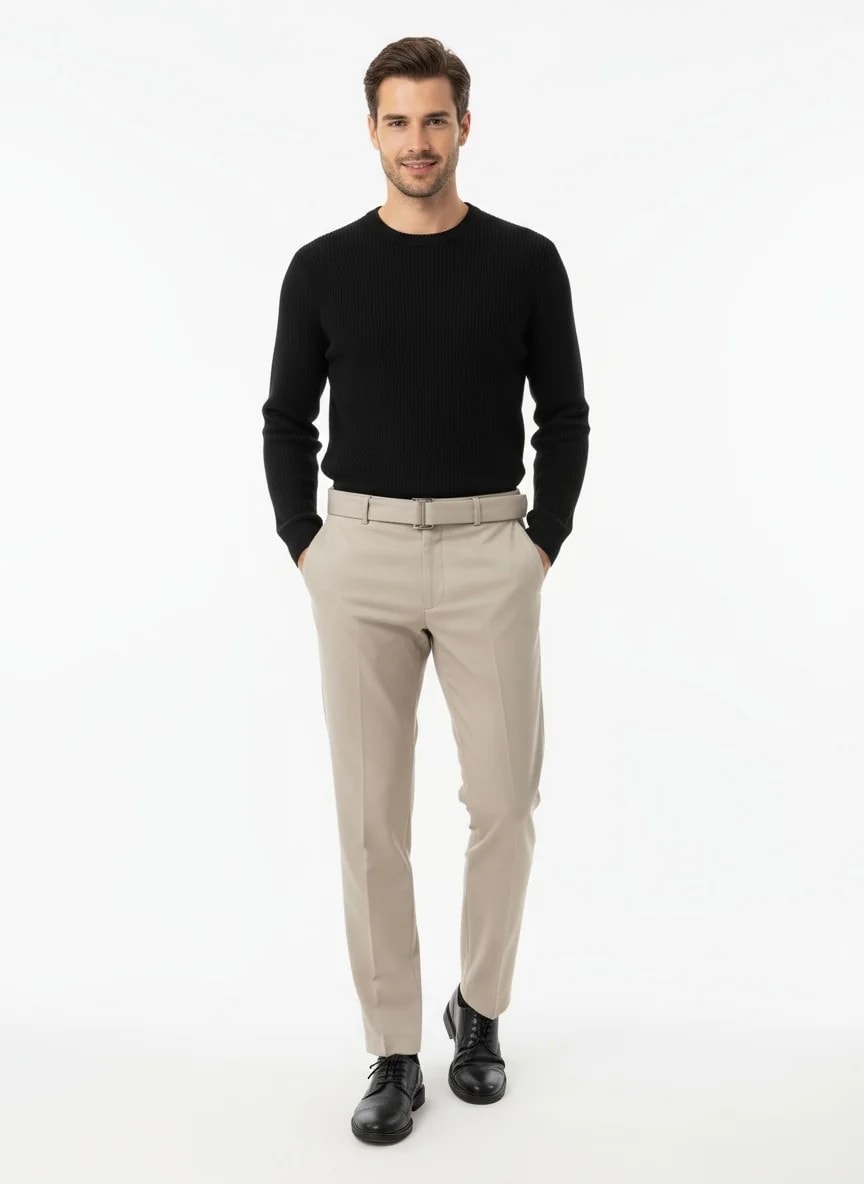 Yeni Sezon İtalyan Kumaş Kalın Kışlık Casual Pantalon - KREM