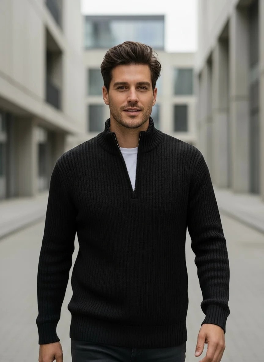 Yeni Sezon Premium Özel Örgü Yarım Fermuarlı Sweatshirt