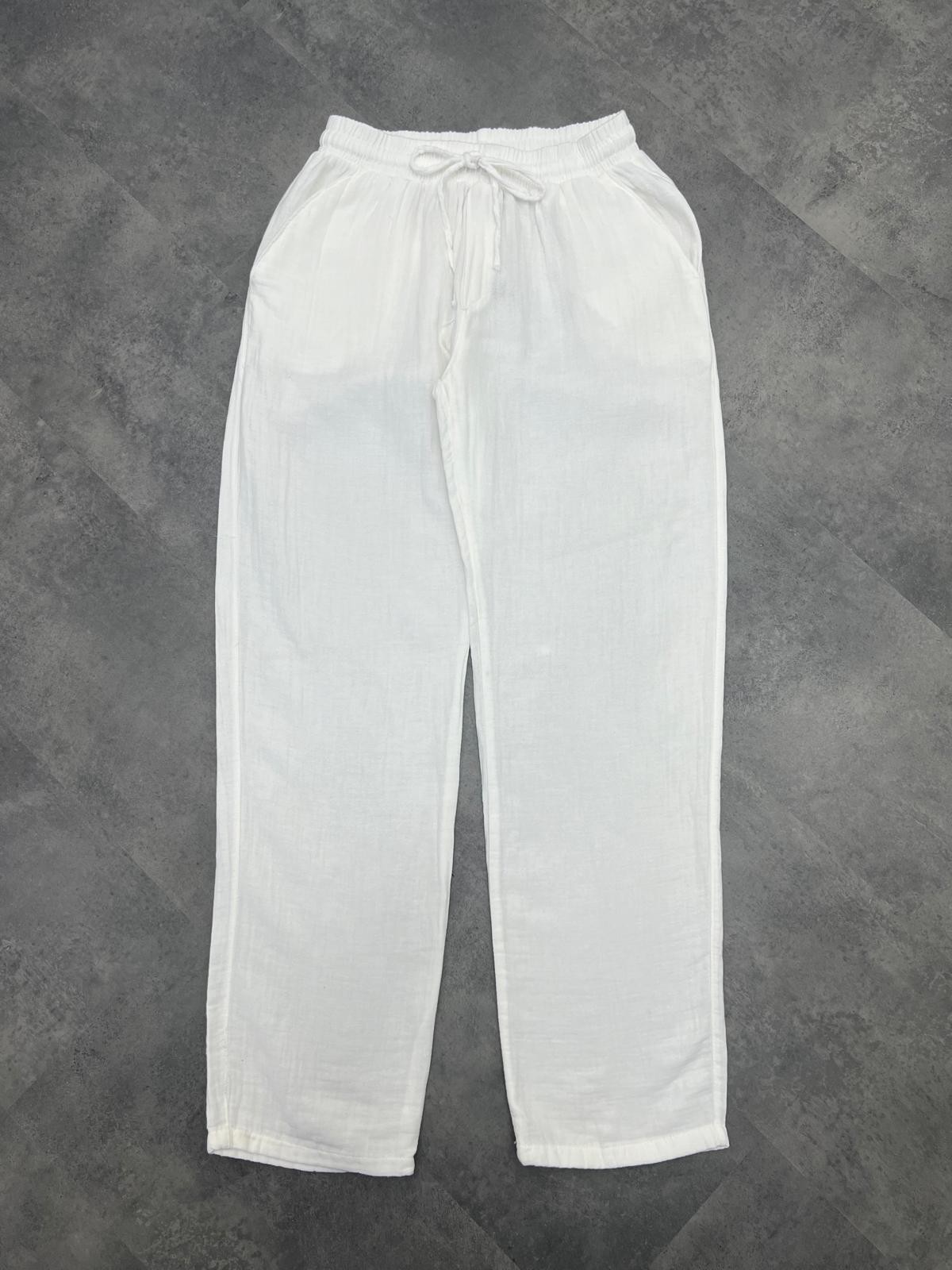 Yazlık Yeni Sezon Beyaz Müslin Pantalon