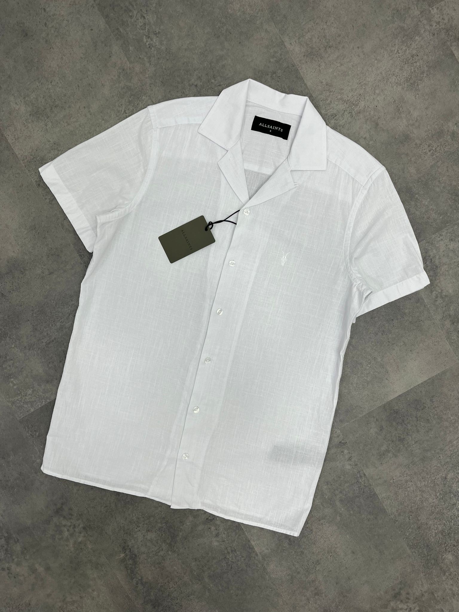 Yeni Sezon Basic Mini Logo Yarım Kollu Keten White Gömlek
