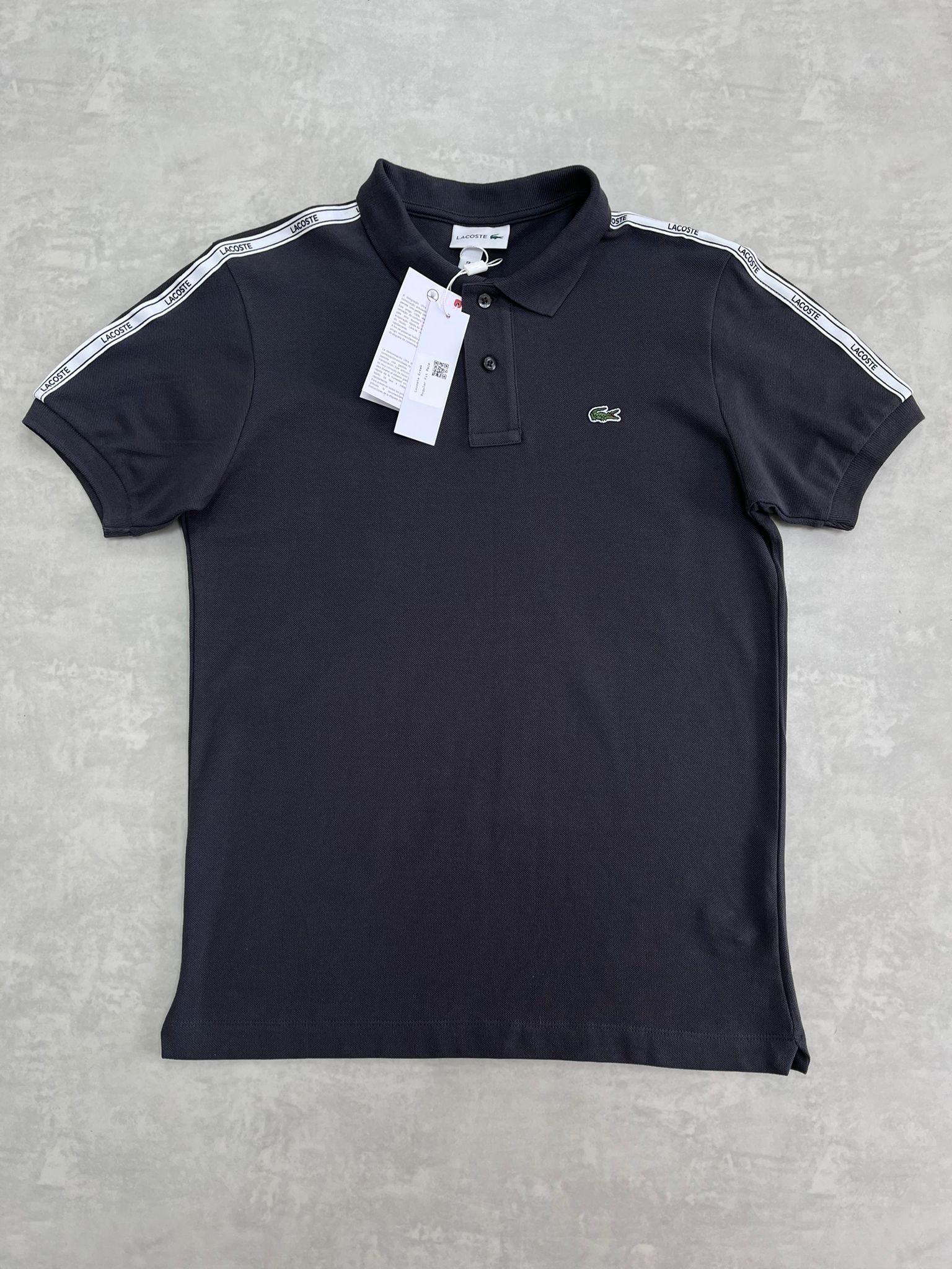 Kolları Şeritli Mini Logo Polo Yaka Antrasit T-shirt