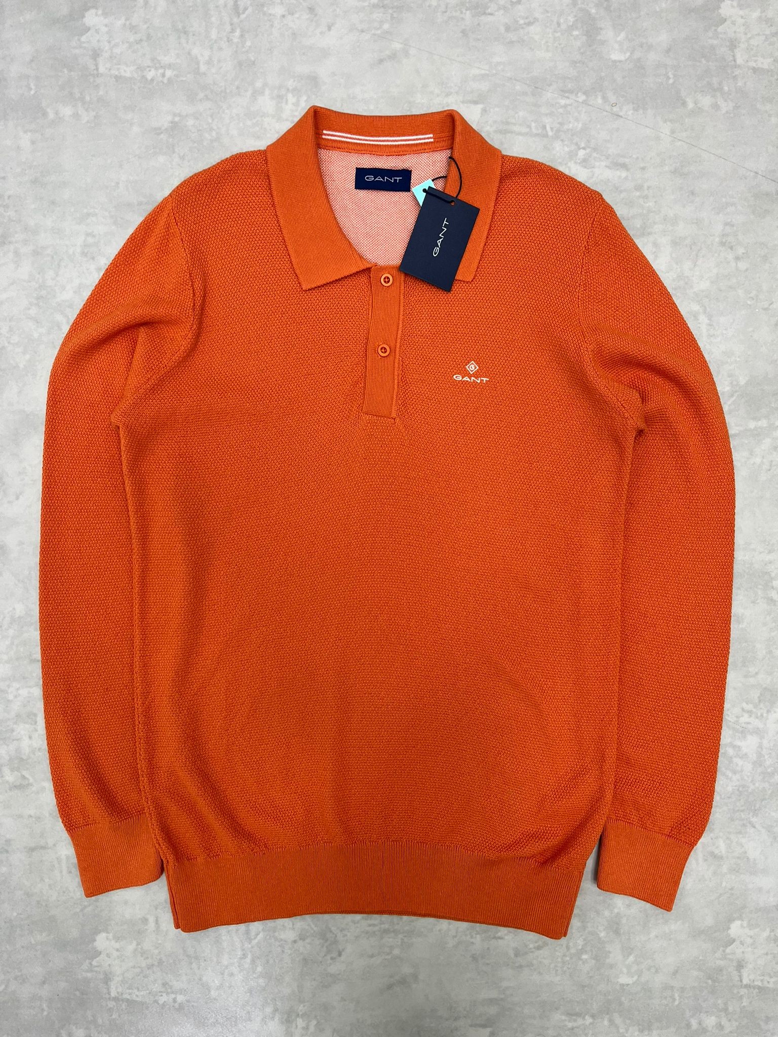 Yeni Classic Basic Logo Örgü Triko Kumaş Polo Yaka Turuncu Sweatshirt 
