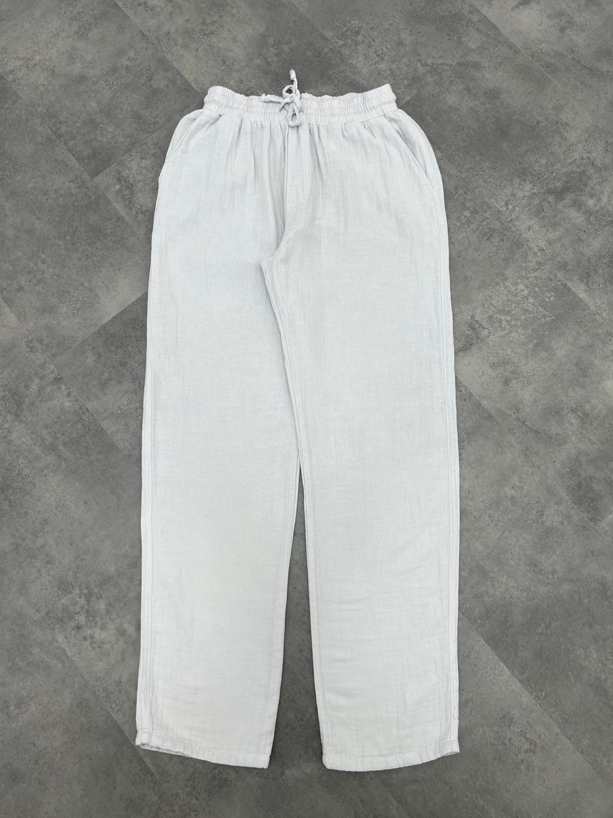 Yazlık Yeni Sezon White Gray Pantalon