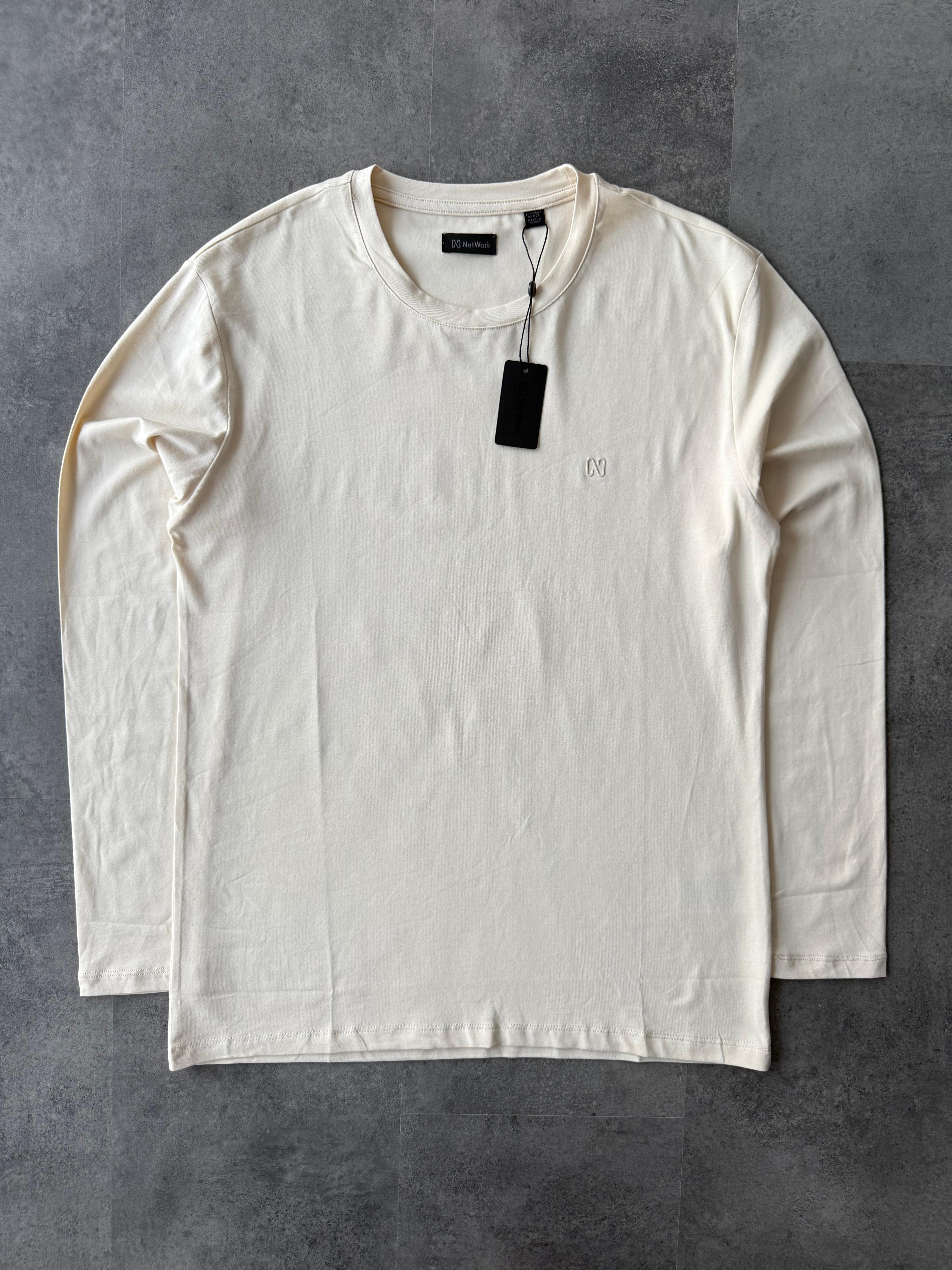 Yeni Sezon Basic Mini Logo Uzun Kollu İnce Sweatshirt - KREM