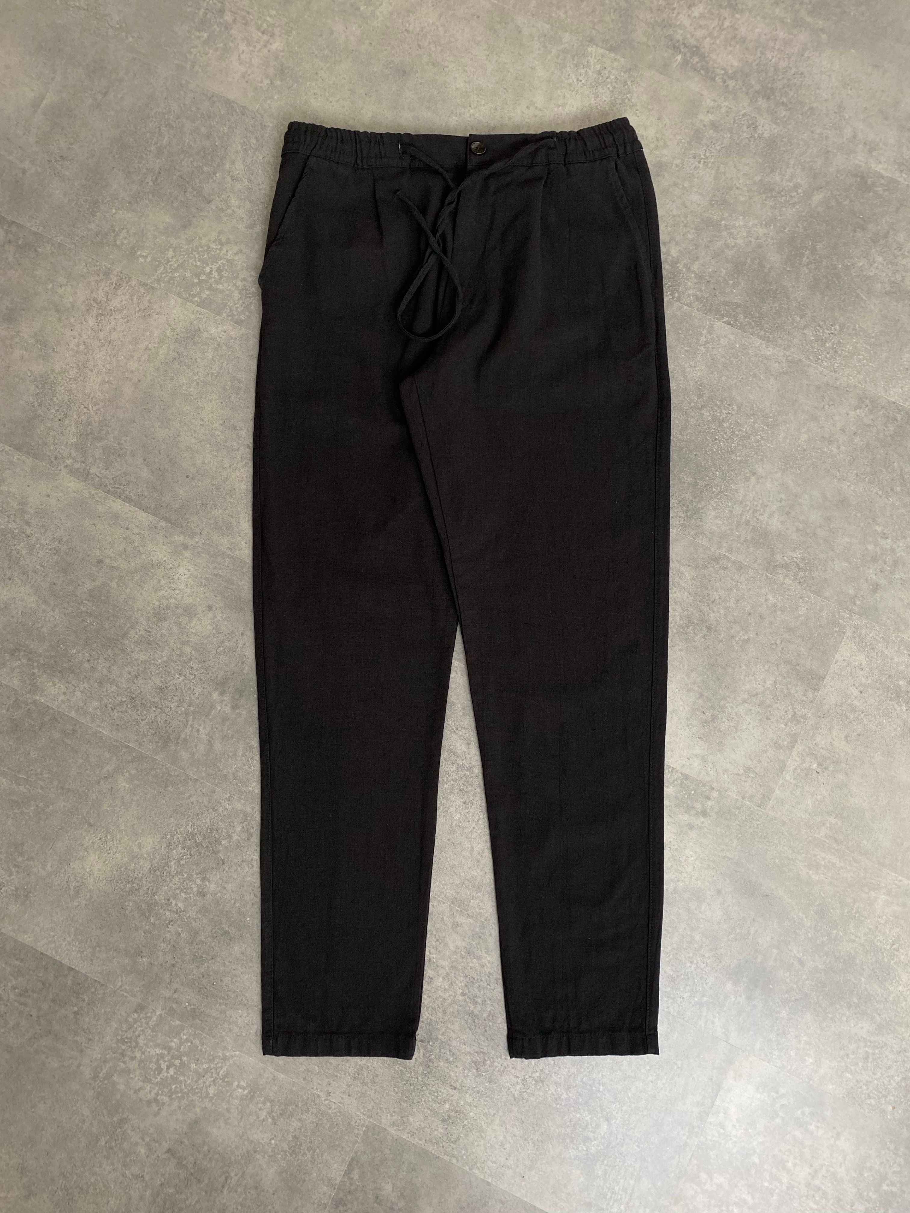 Yeni Sezon Tone To Tone Keten Pantolon - SİYAH