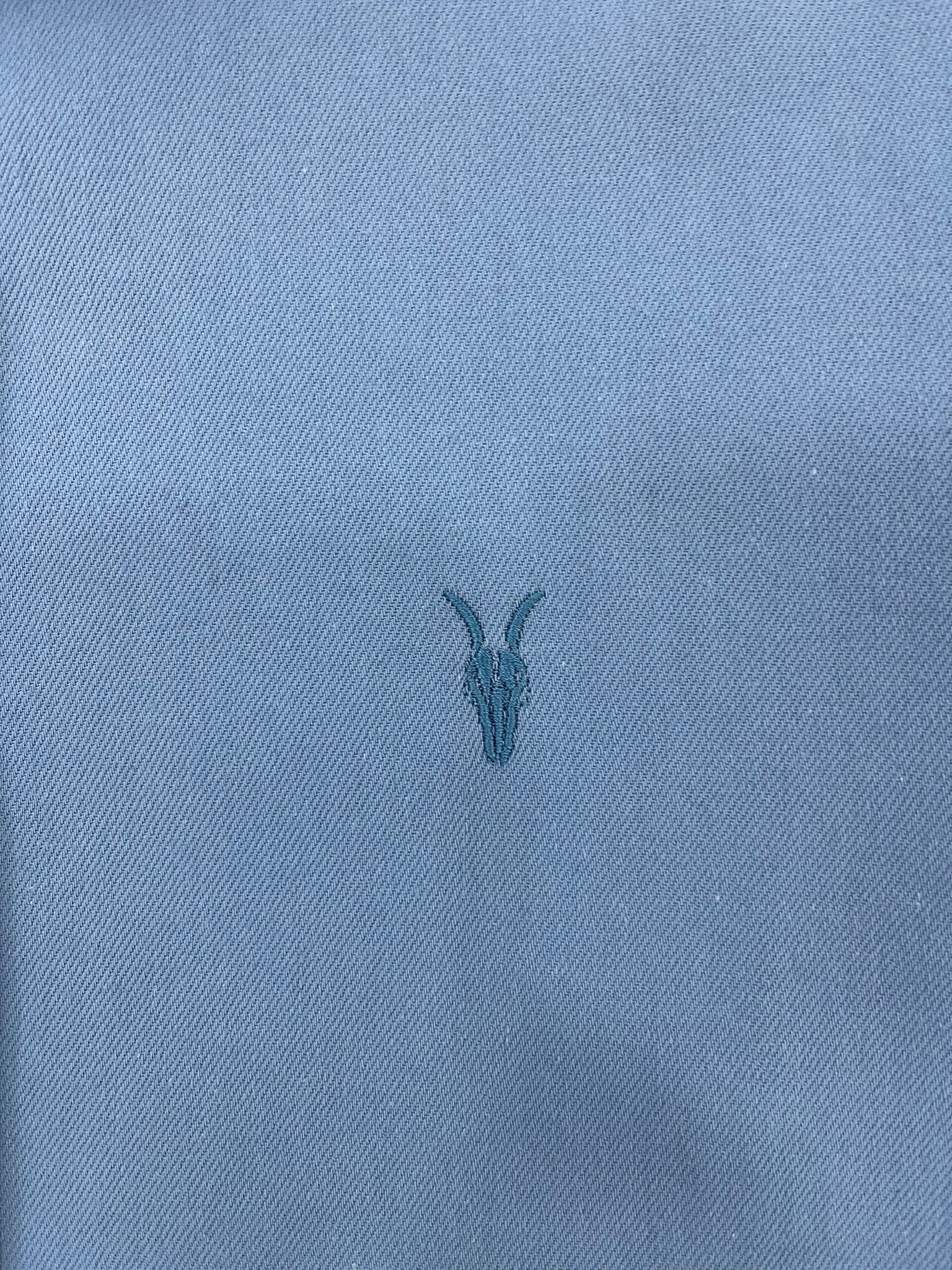 Yeni Sezon Basic Mini Logo Ton To Tone Gabardin Kışlık Gömlek - MAVİ