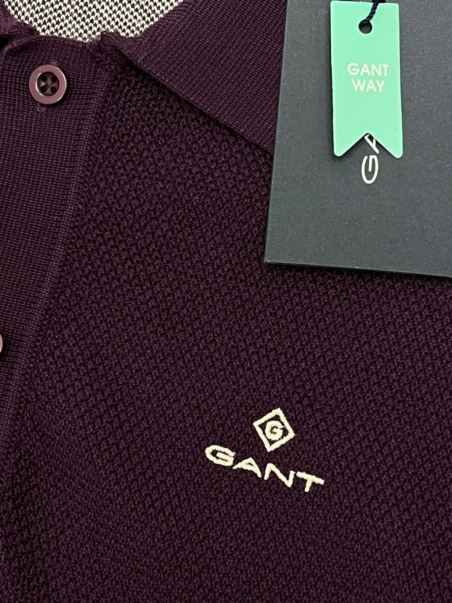 Yeni Classic Basic Logo Örgü Triko Kumaş Polo Yaka Mürdüm Sweatshirt 