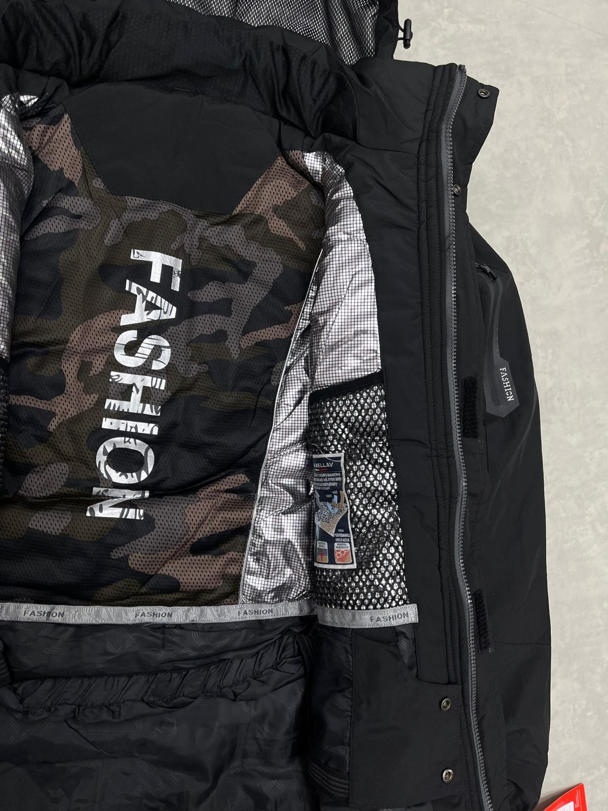 Classic Cep Detaylı İthal WaterProof Şişme Bel Destekli Black Termal Astarlı Mont