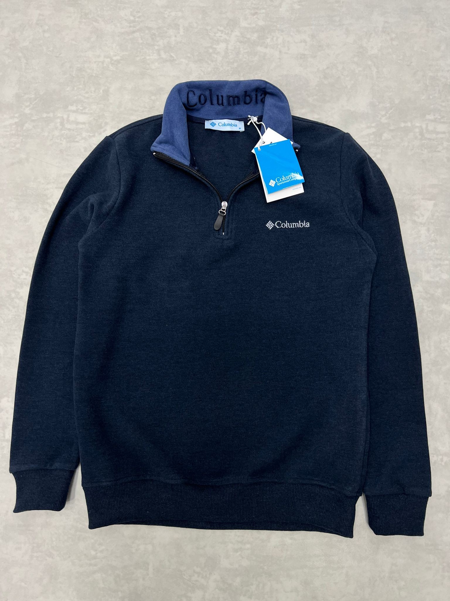Yarım Fermuarlı Basic Selanik Kumaş Lacivert Sweatshirt
