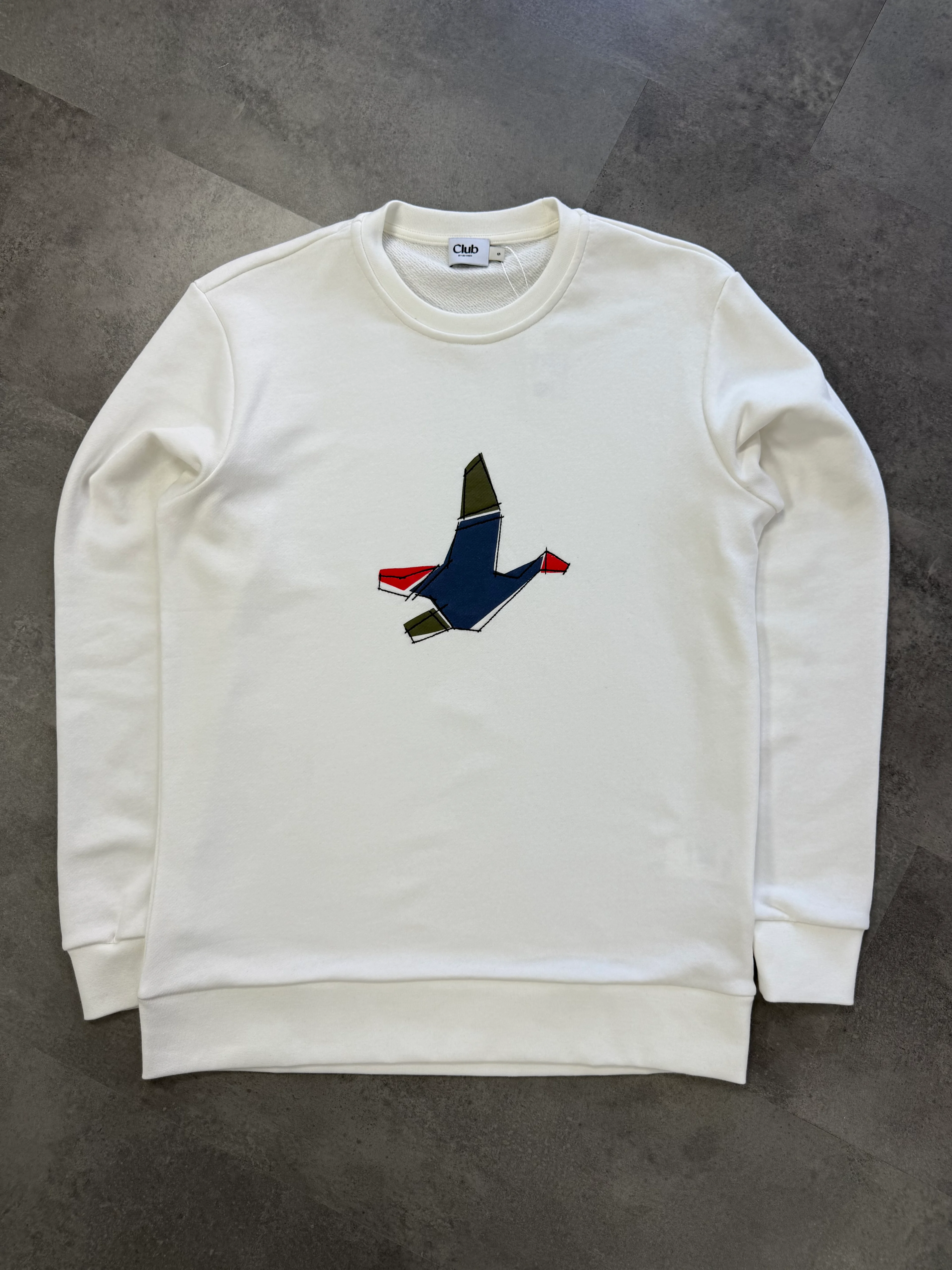 Yeni Sezon Birds Özel Seri Nakış Logo Şardonlu Sweatshirt - BEYAZ