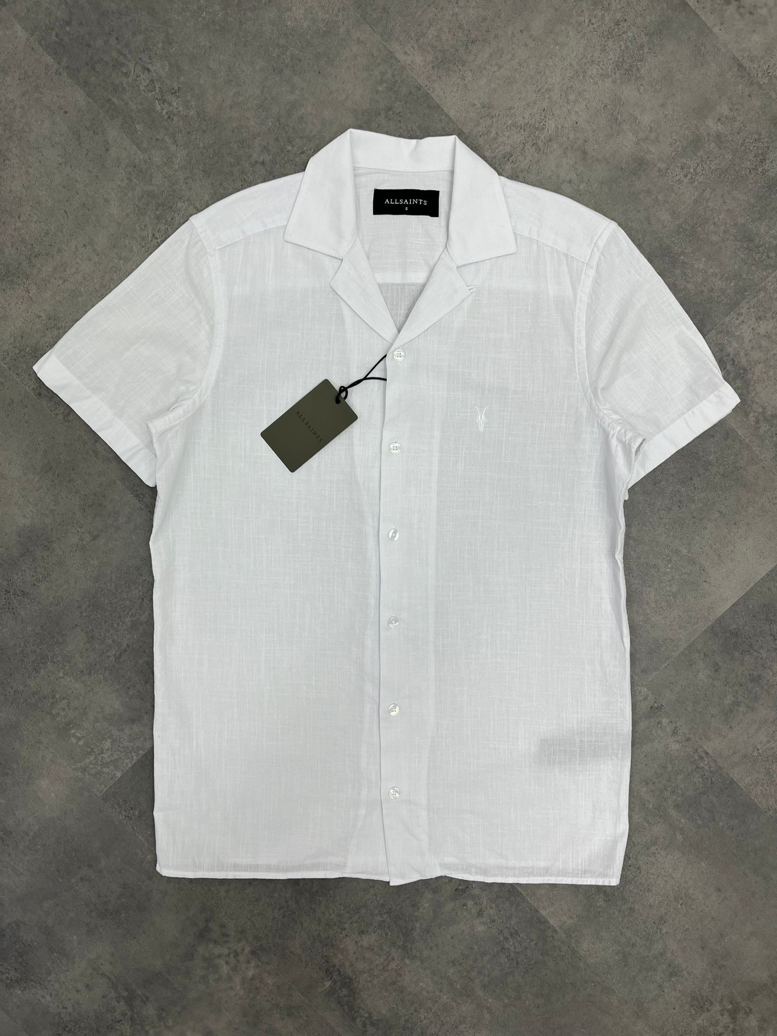 Yeni Sezon Basic Mini Logo Yarım Kollu Keten White Gömlek