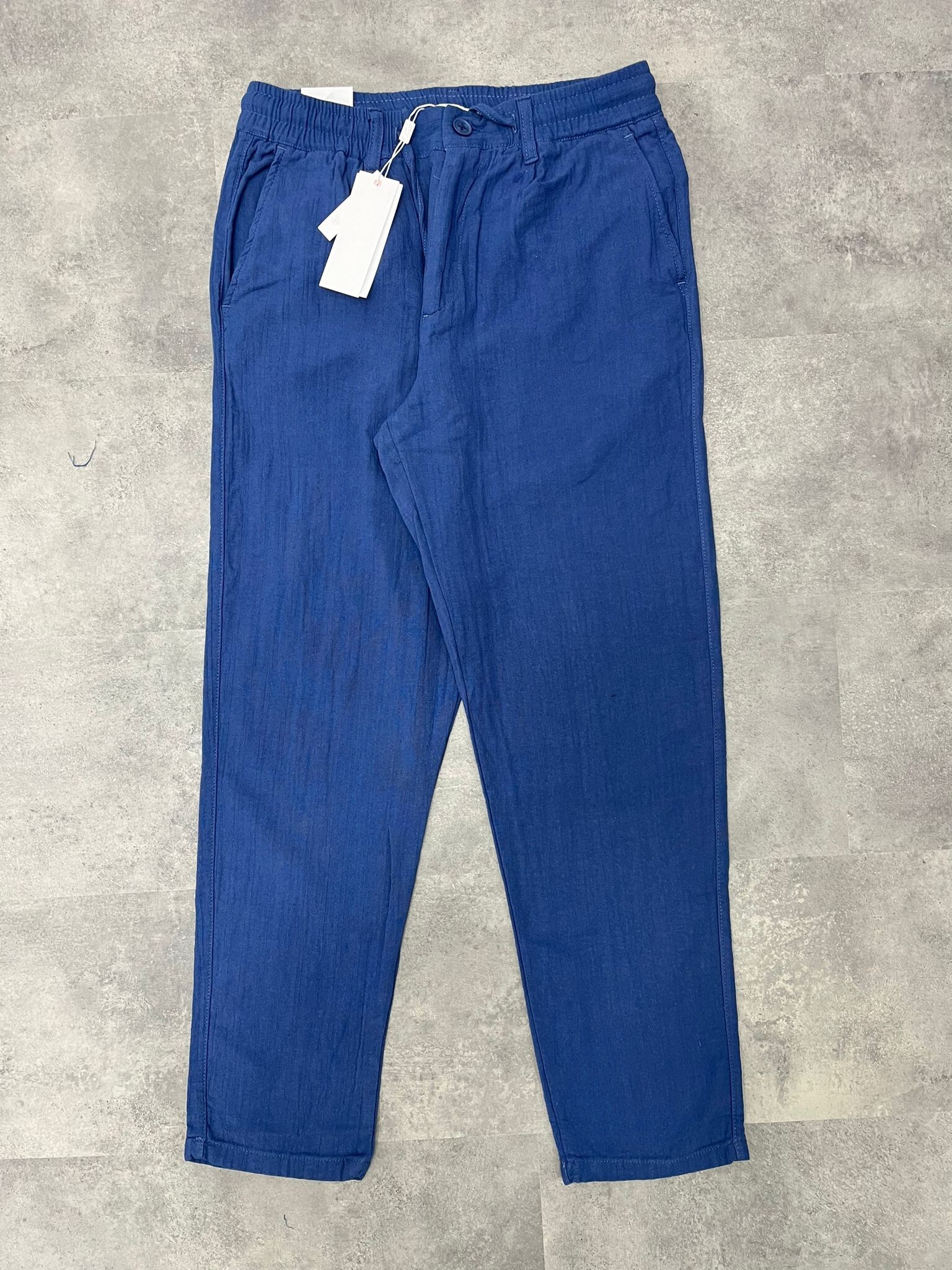 Yeni Sezon Basic Keten Blue Lastikli Pantalon