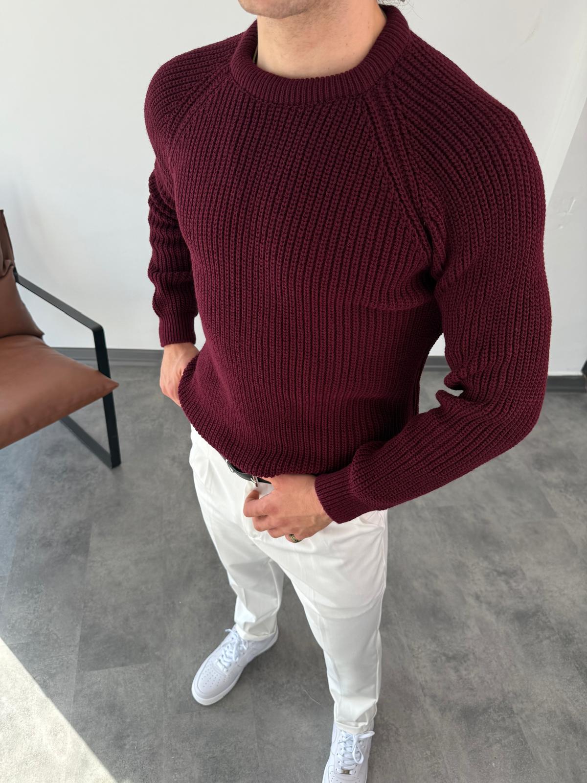 Yeni Sezon Premium Özel Örgü Kalın Pamuk Kazak - BORDO