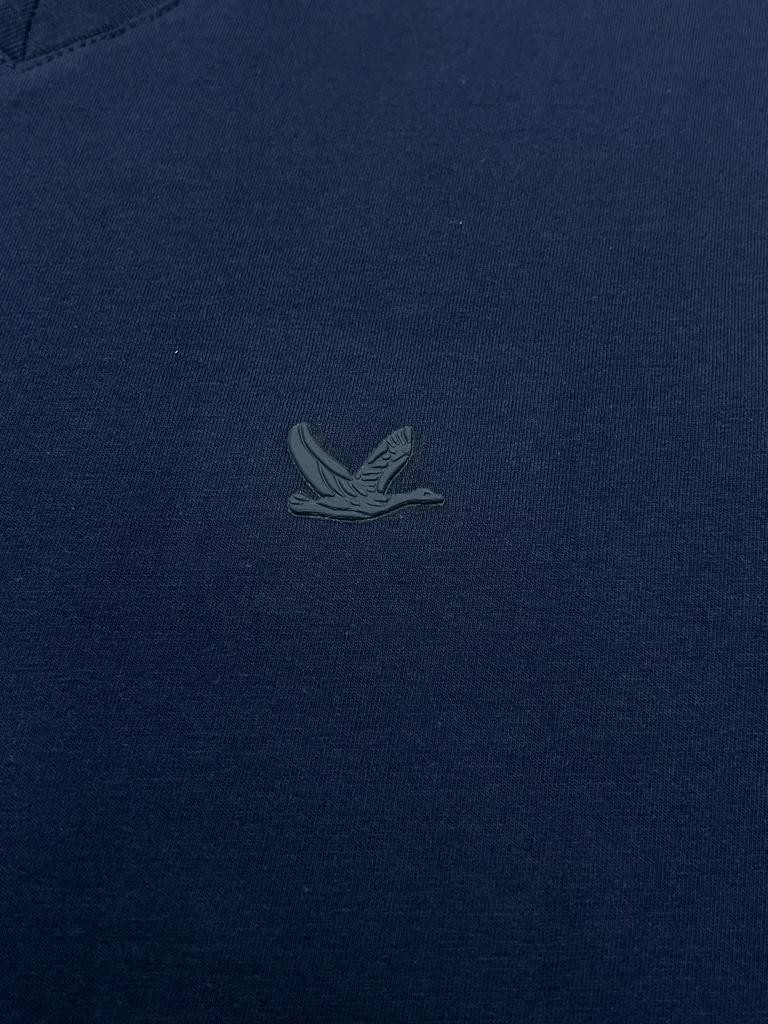 V Yaka Classic Mini Logo Navy Blue Basic T-shirt