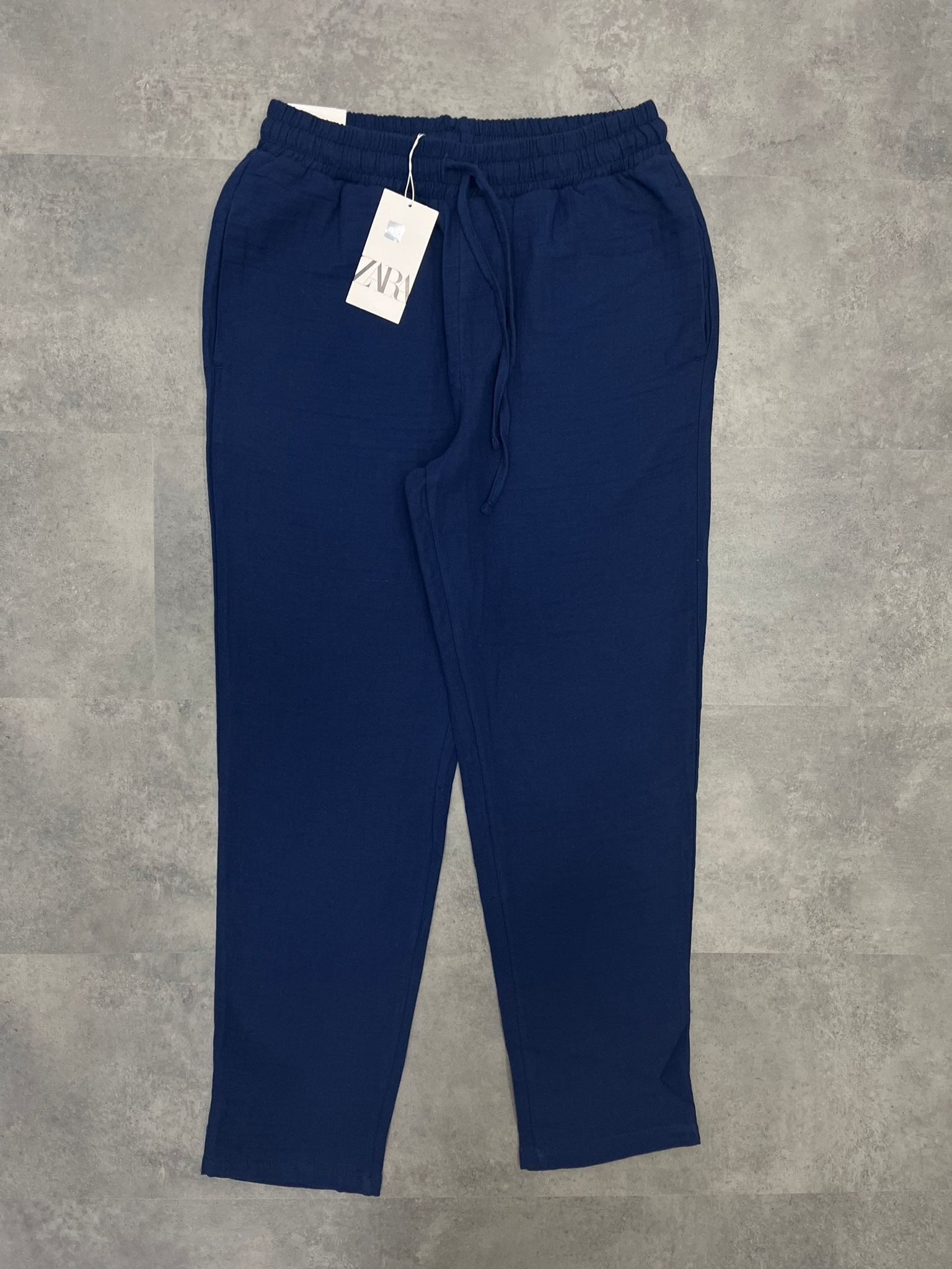 Yeni Sezon Keten Pamuk Rahat Navy Blue Pantalon