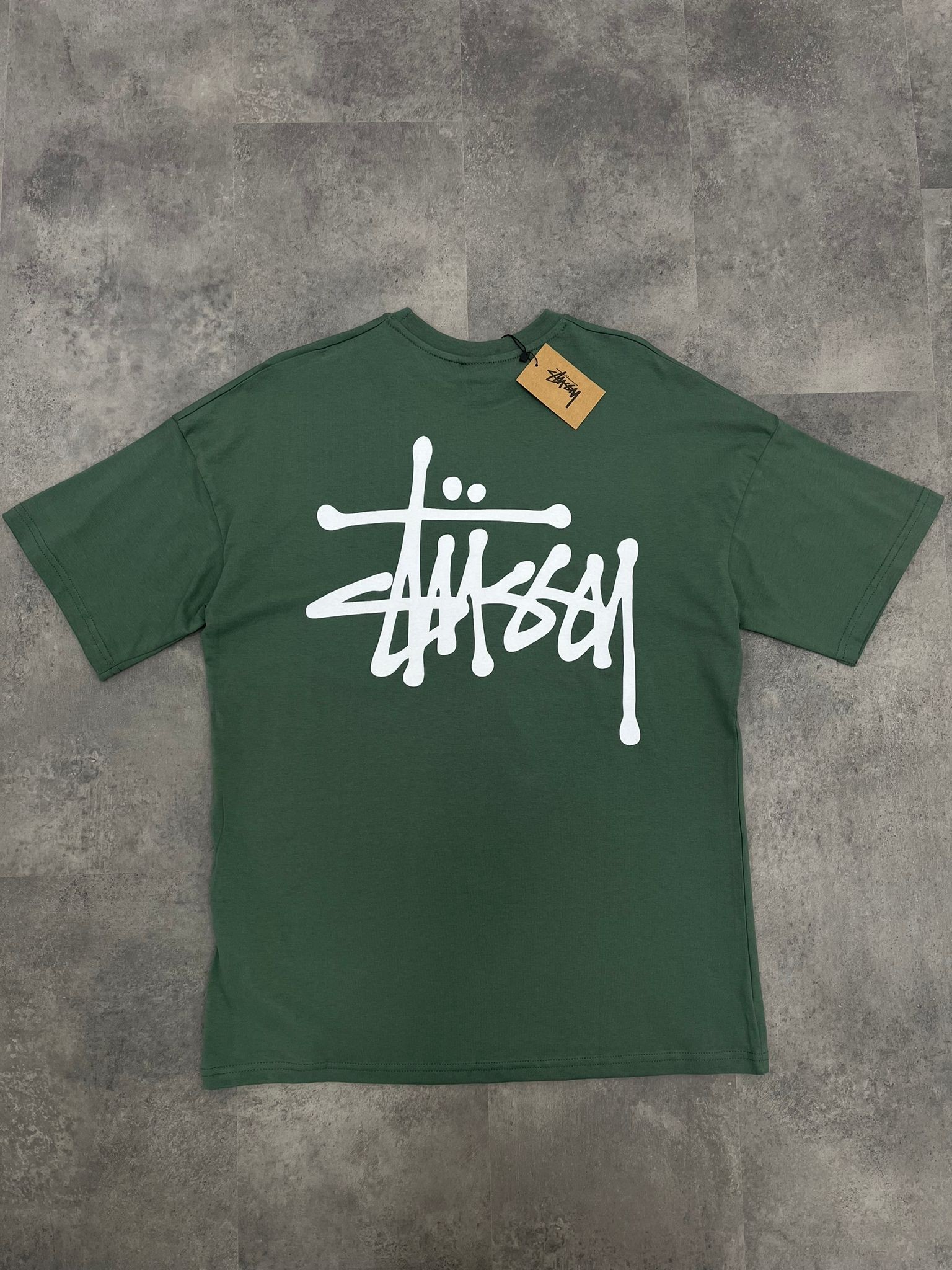 Yeni Sezon Stussy Back To Print Logo Green  Relax Fit T-shirt