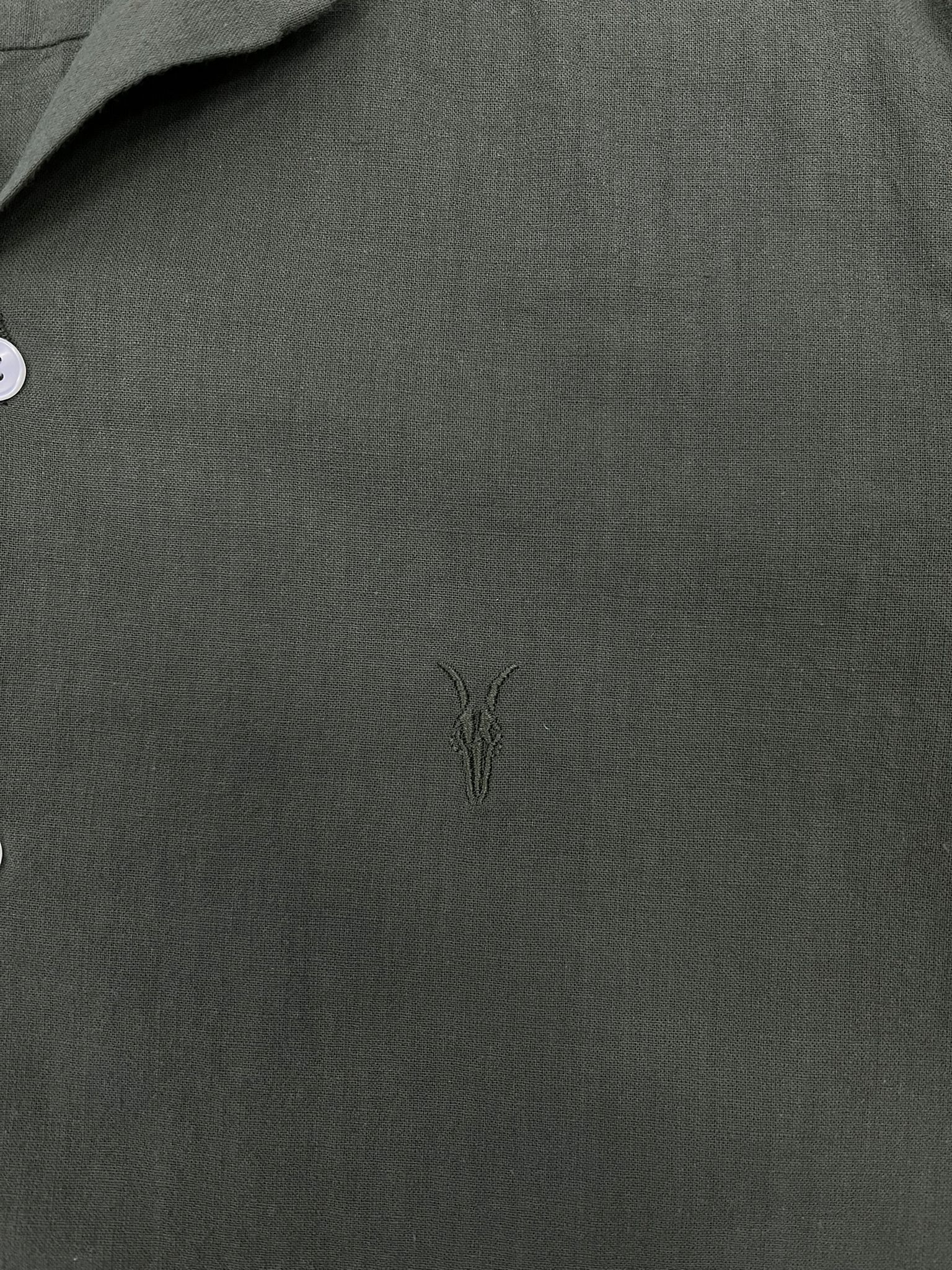 Yeni Sezon Basic Mini Logo Yarım Kollu Keten Haki  Gömlek