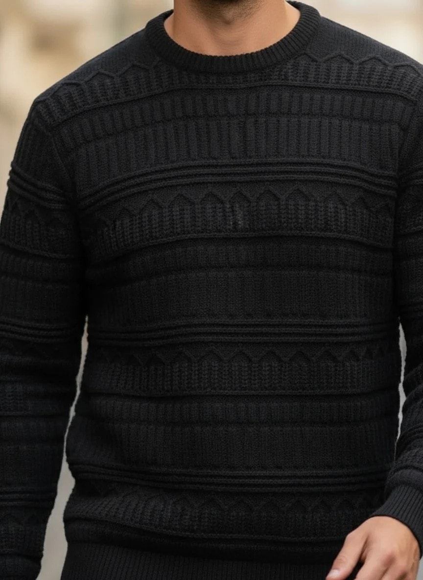 Yeni Sezon Desenli Özel Örgü Detaylı Yün Kazak