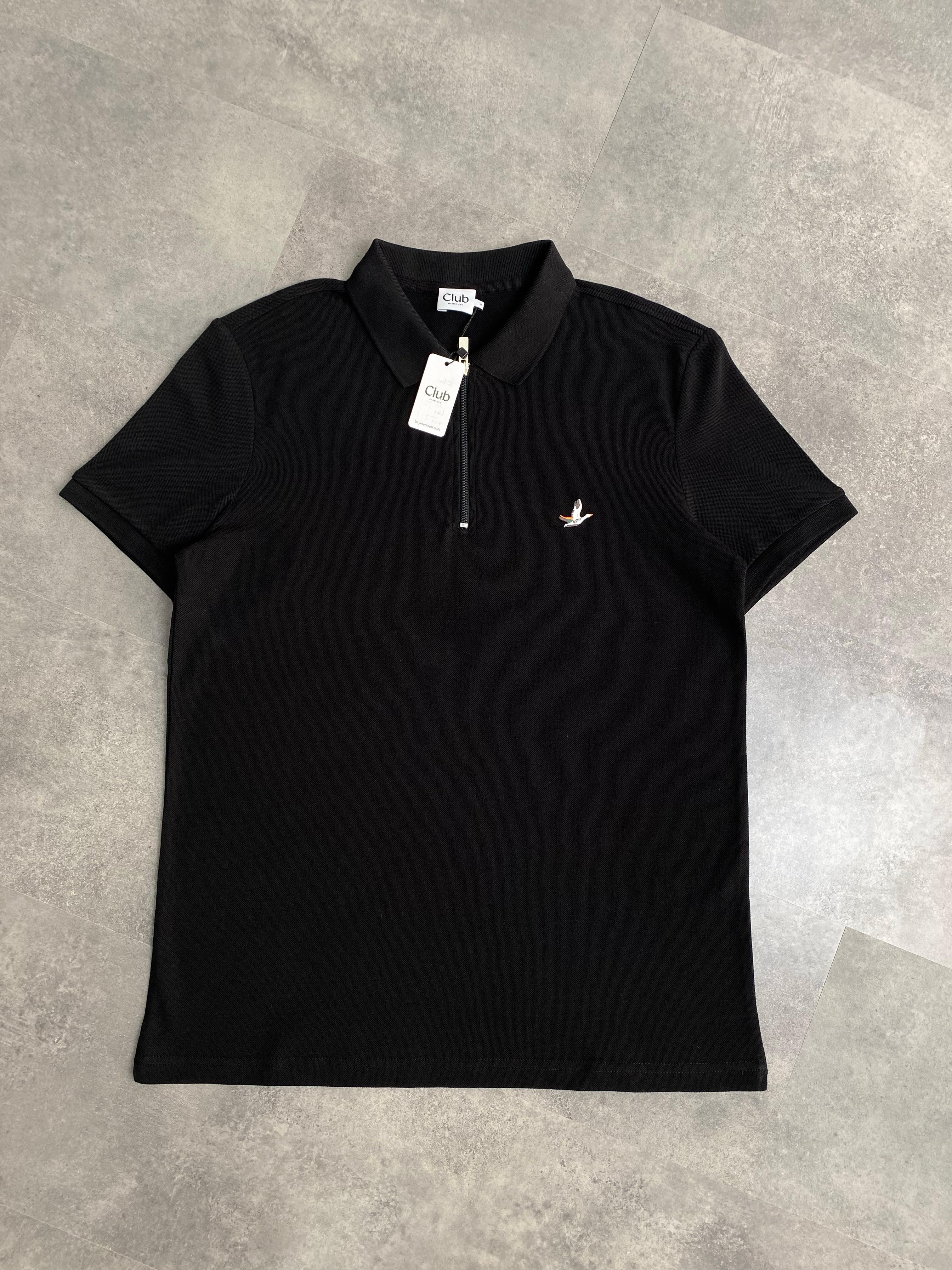 Yeni Sezon Yarım Fermuar Pamuk Pike Polo Yaka - SİYAH