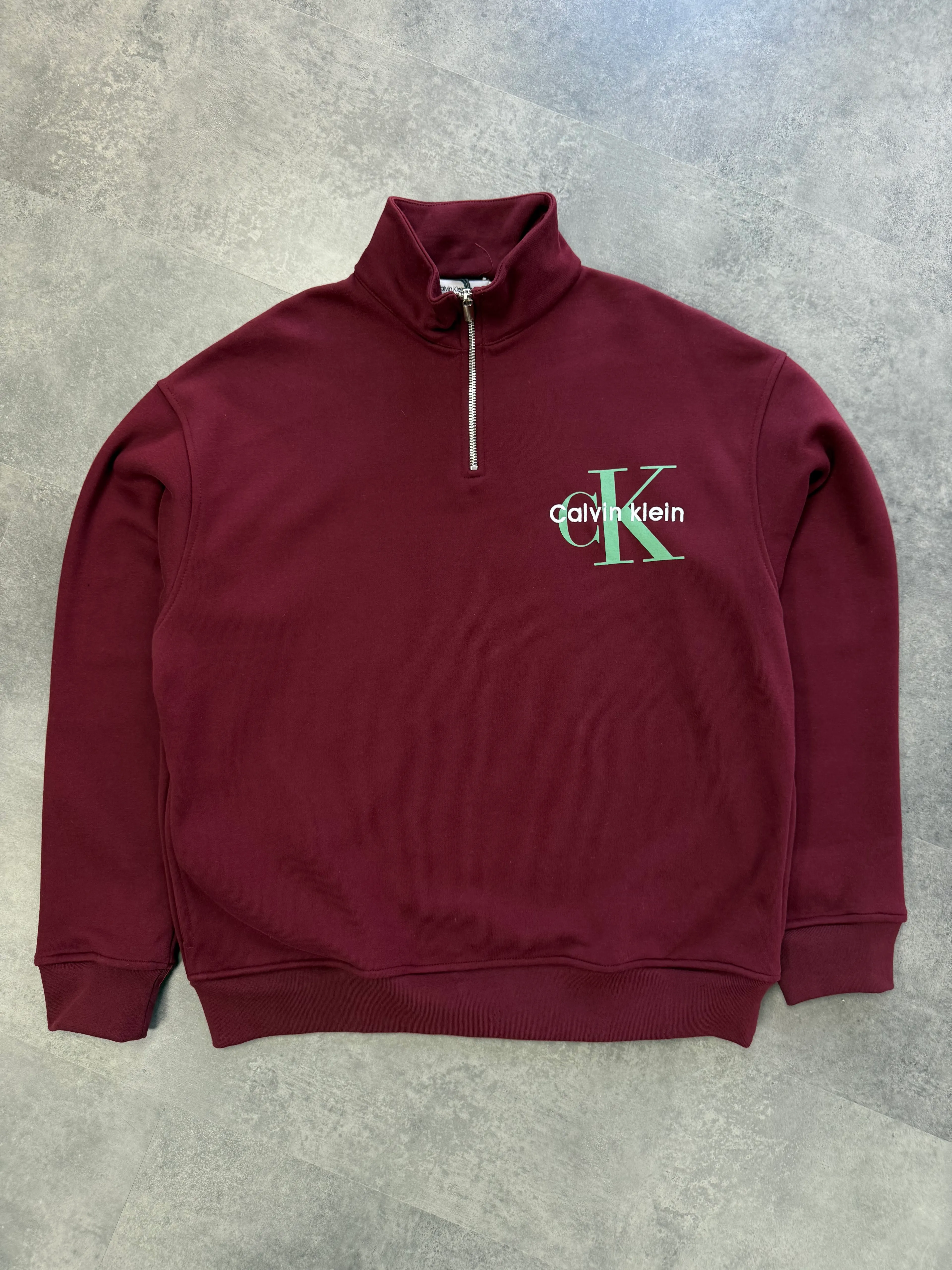 Yeni Sezon Icon Logo Yarım Fermuarlı Sweatshirt - BORDO