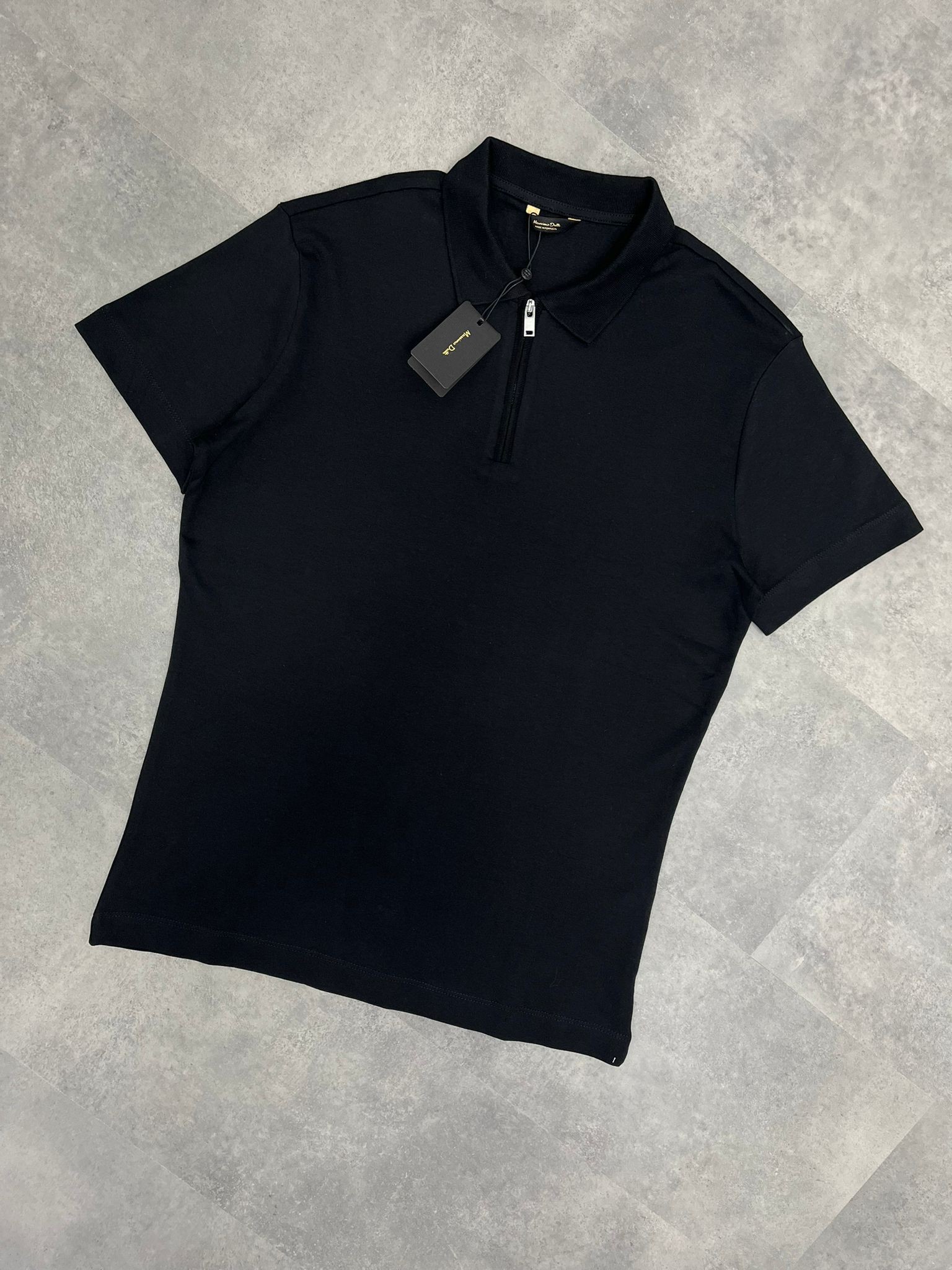 Yeni Sezon Organik Pamuk Yarım Fermuarlı  Black Polo Yaka  T-shirt