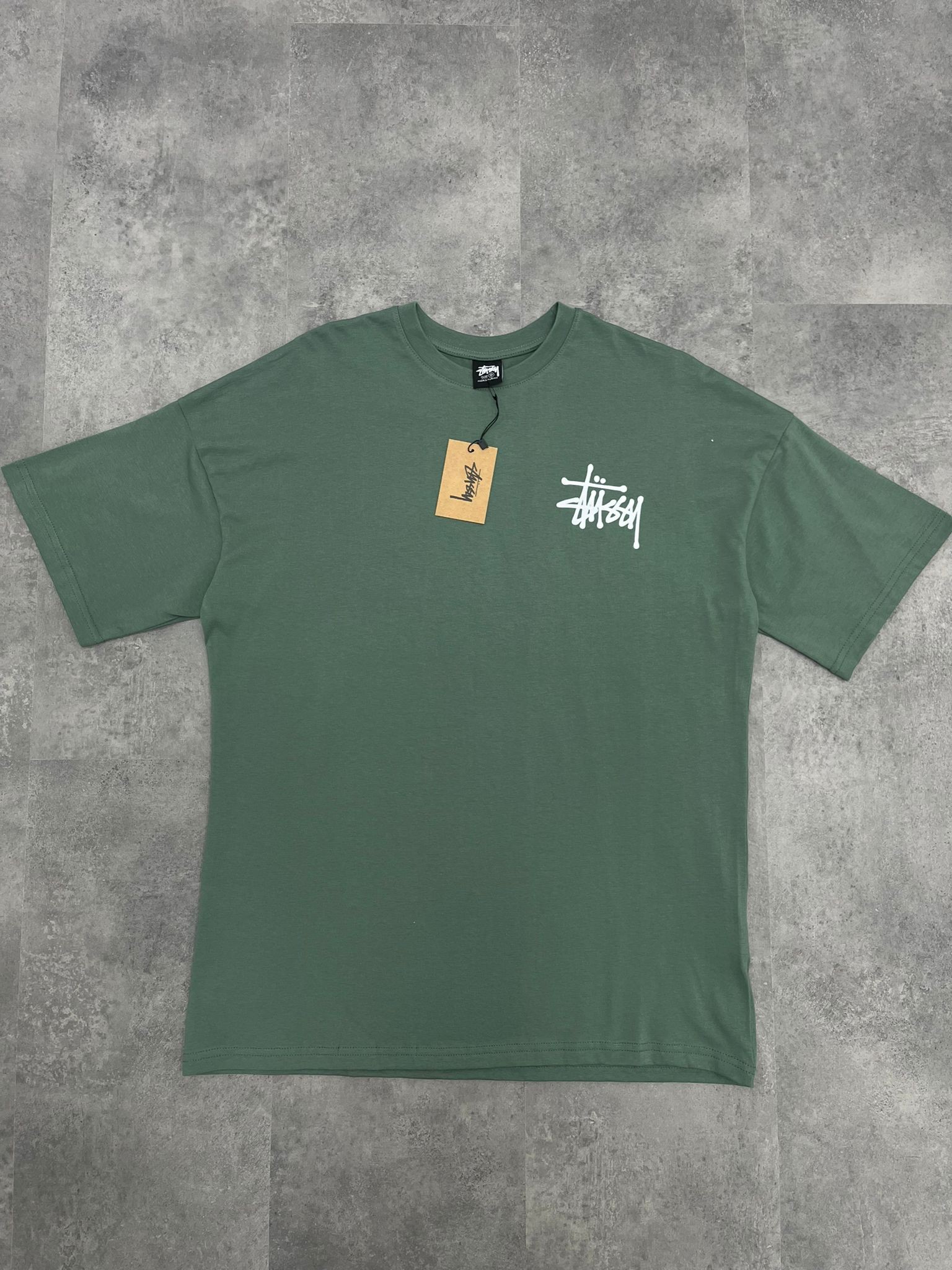 Yeni Sezon Stussy Back To Print Logo Green  Relax Fit T-shirt