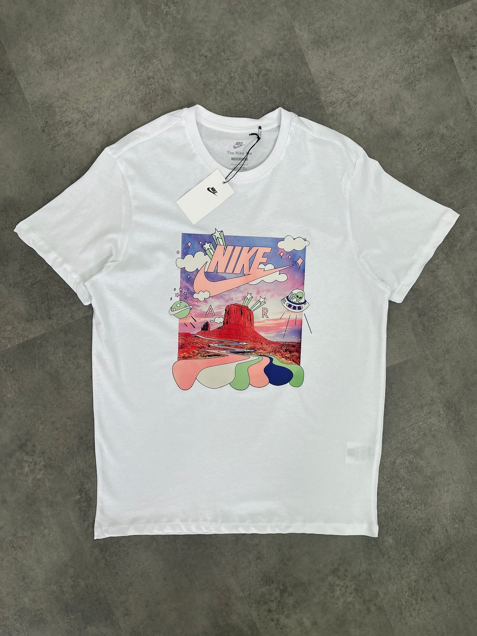 Yeni Sezon Back To Print Mid Icon Logo Air Alian White T-shirt