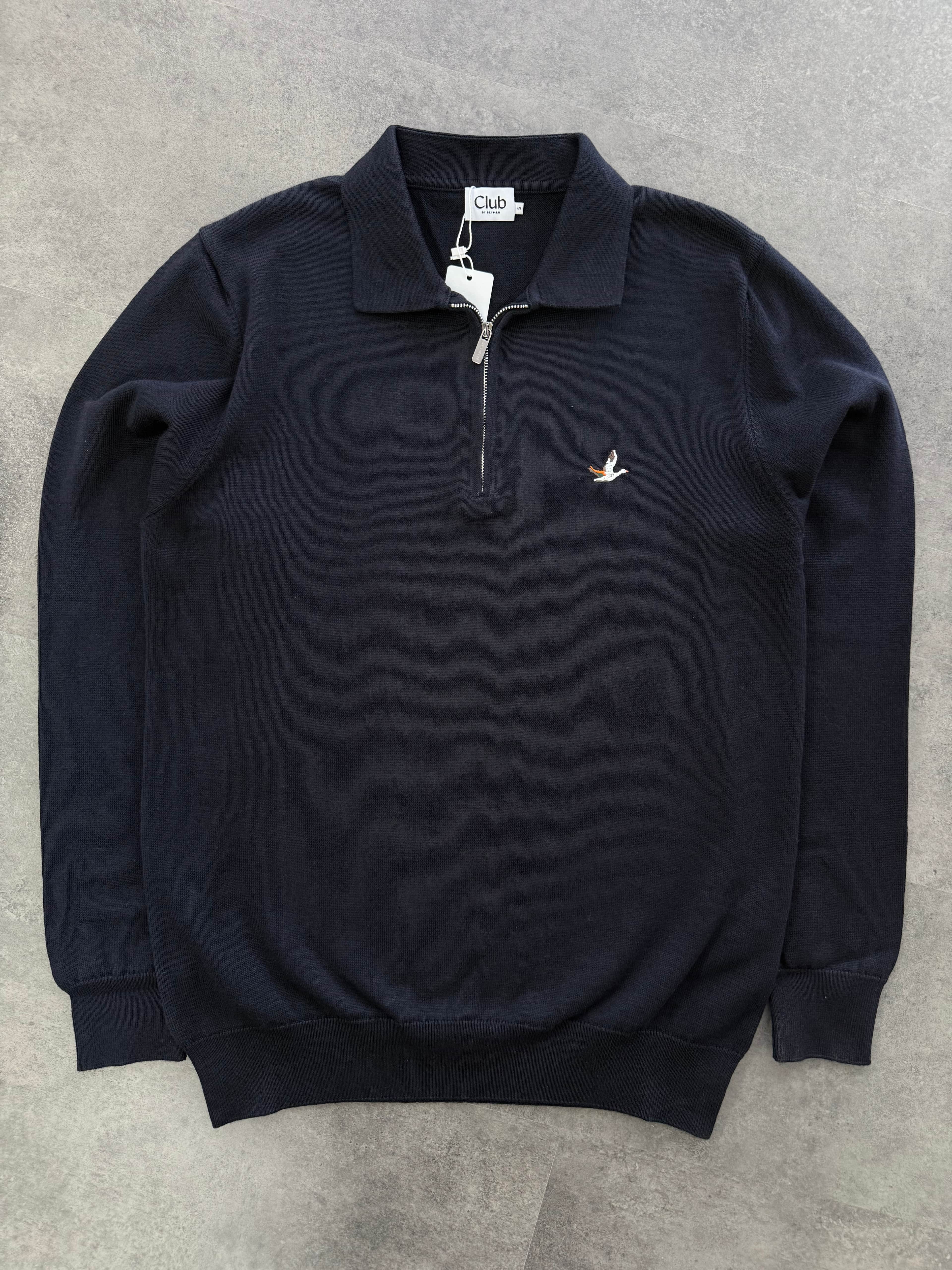 Yeni Sezon Premium Triko Yarım Fermuarlı Sweatshirt - LACİVERT