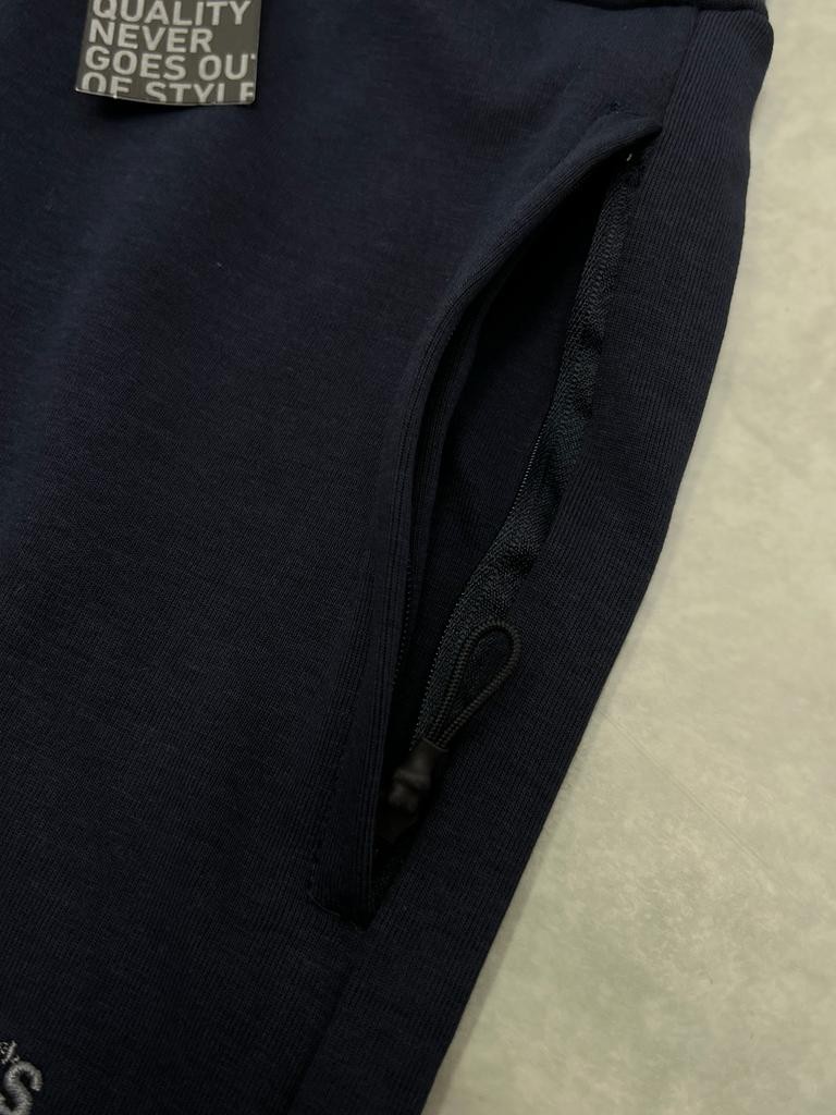 Double Face Navy Blue Nakış Logo Jogger