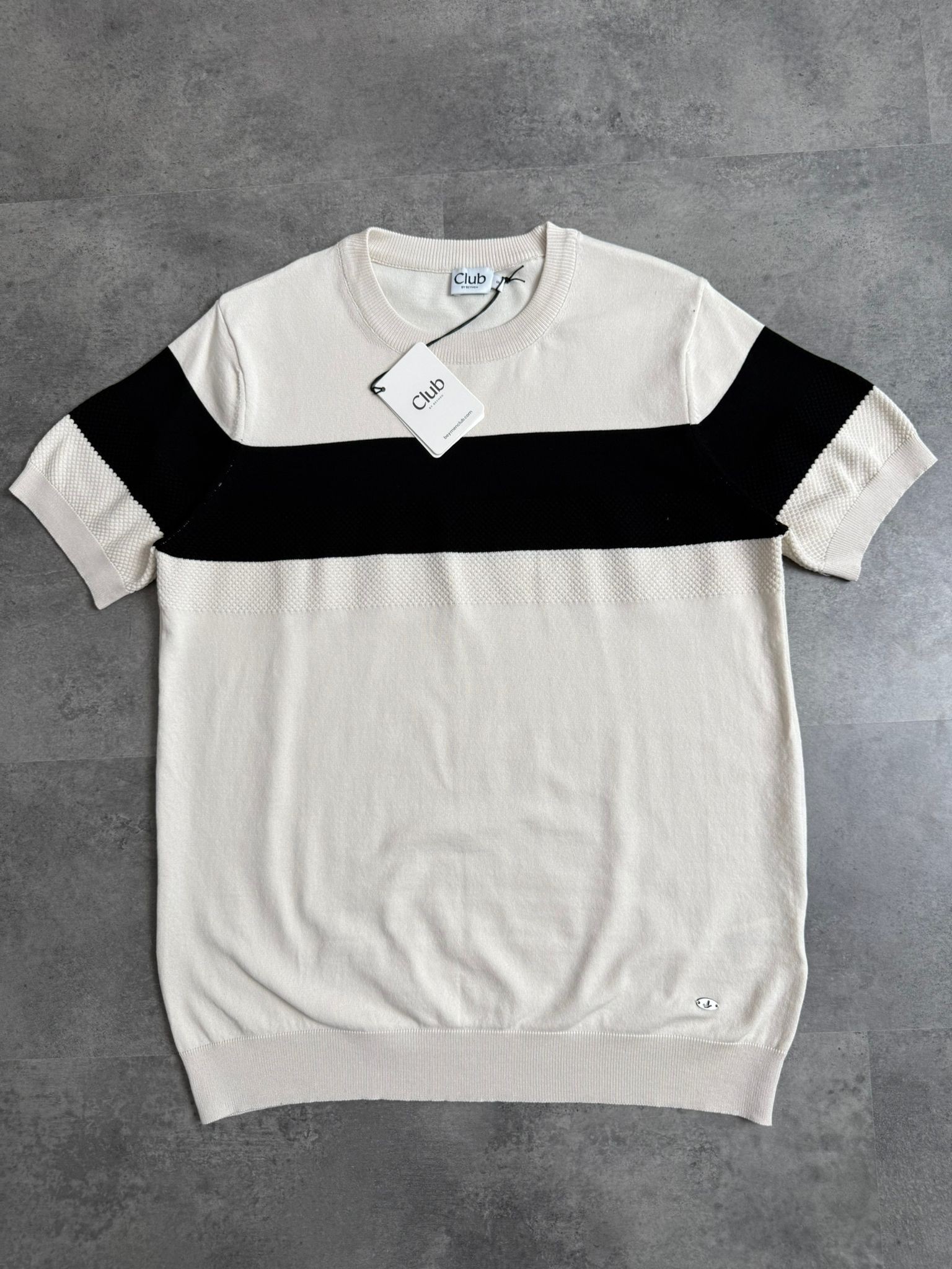 Yeni Sezon Şeritli Çift Renk Triko T-shirt - KREM