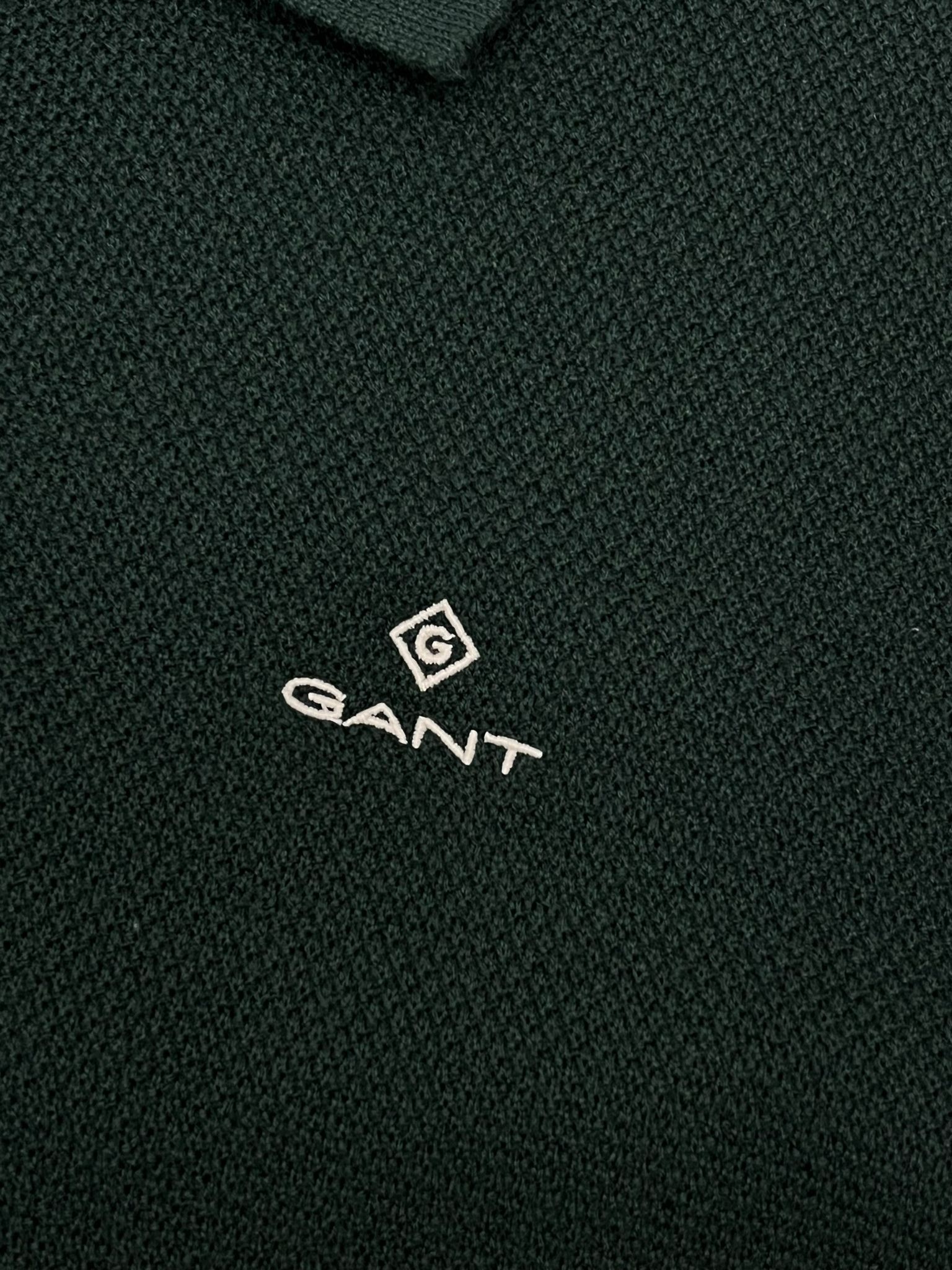 Yeni Classic Basic Logo Örgü Triko Kumaş Polo Yaka Dark Green Sweatshirt 