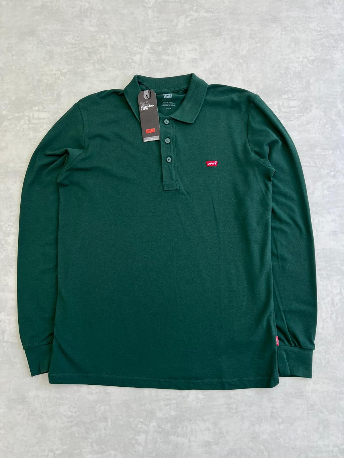 Classic Logo Basic Green Uzun Kol Polo Yaka Sweatshirt 