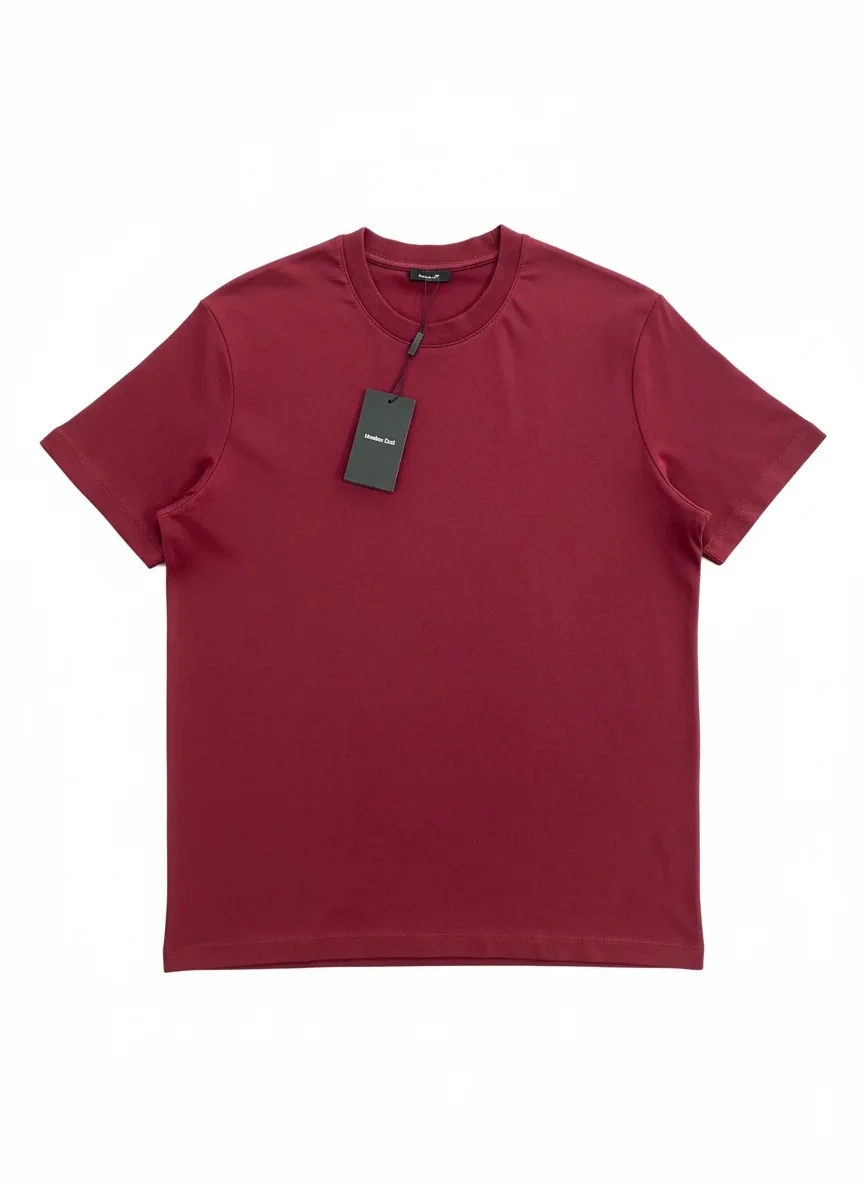 Yeni Sezon Organik Pamuk Kalın Kumaş Relax Fit T-shirt - BORDO