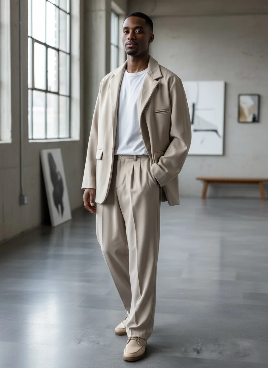 Yeni Sezon Kumaş Özel İtalyan Casual Takım - KREM