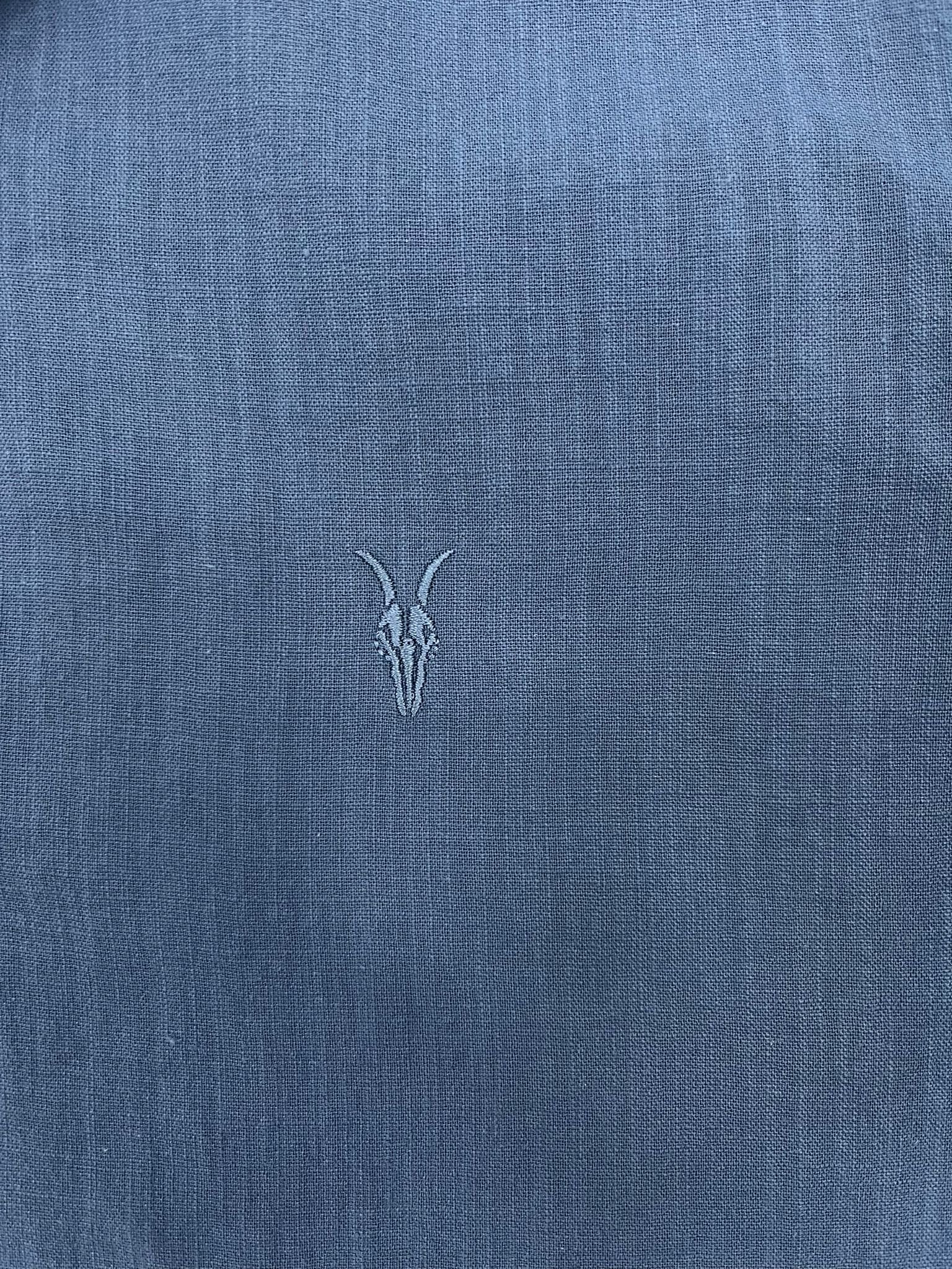 Yeni Sezon Basic Mini Logo Yarım Kollu Keten Blue Gömlek