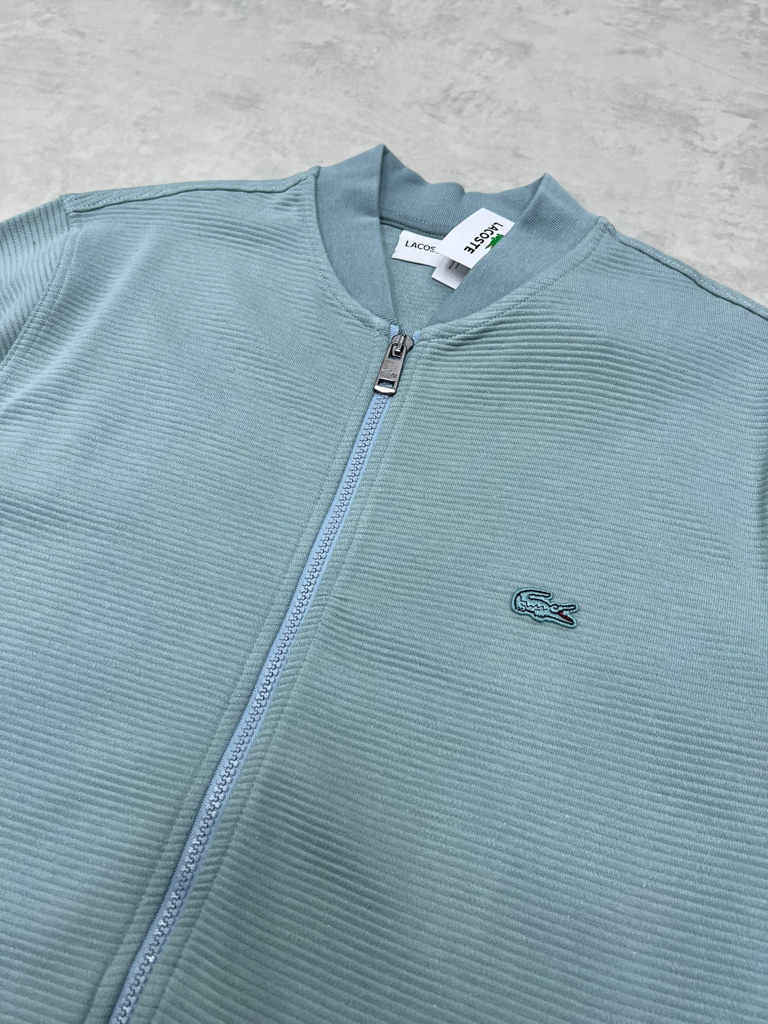 Limited Edition Tam Fermuarlı Yatay Çizgili Water Green Ceket