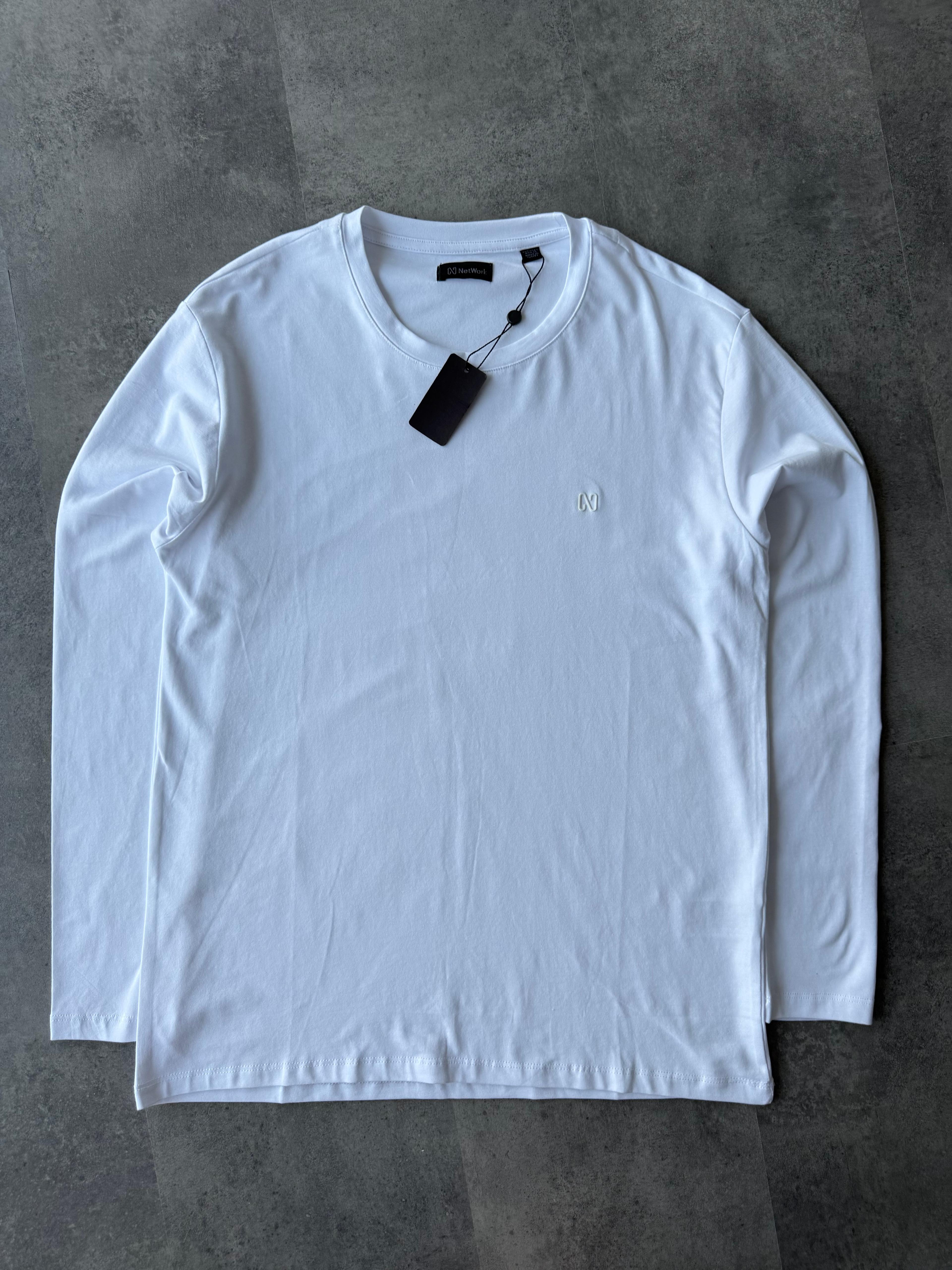 Yeni Sezon Basic Mini Logo Uzun Kollu İnce Sweatshirt - BEYAZ