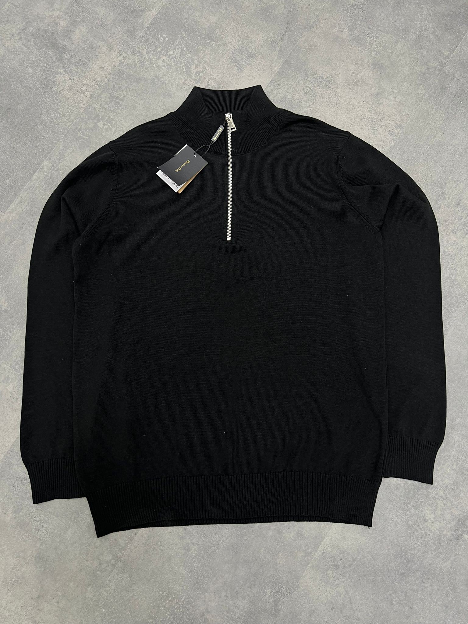 Yeni Sezon Organik Pamuk Triko Yarım Fermuarlı Sweatshirt - SİYAH