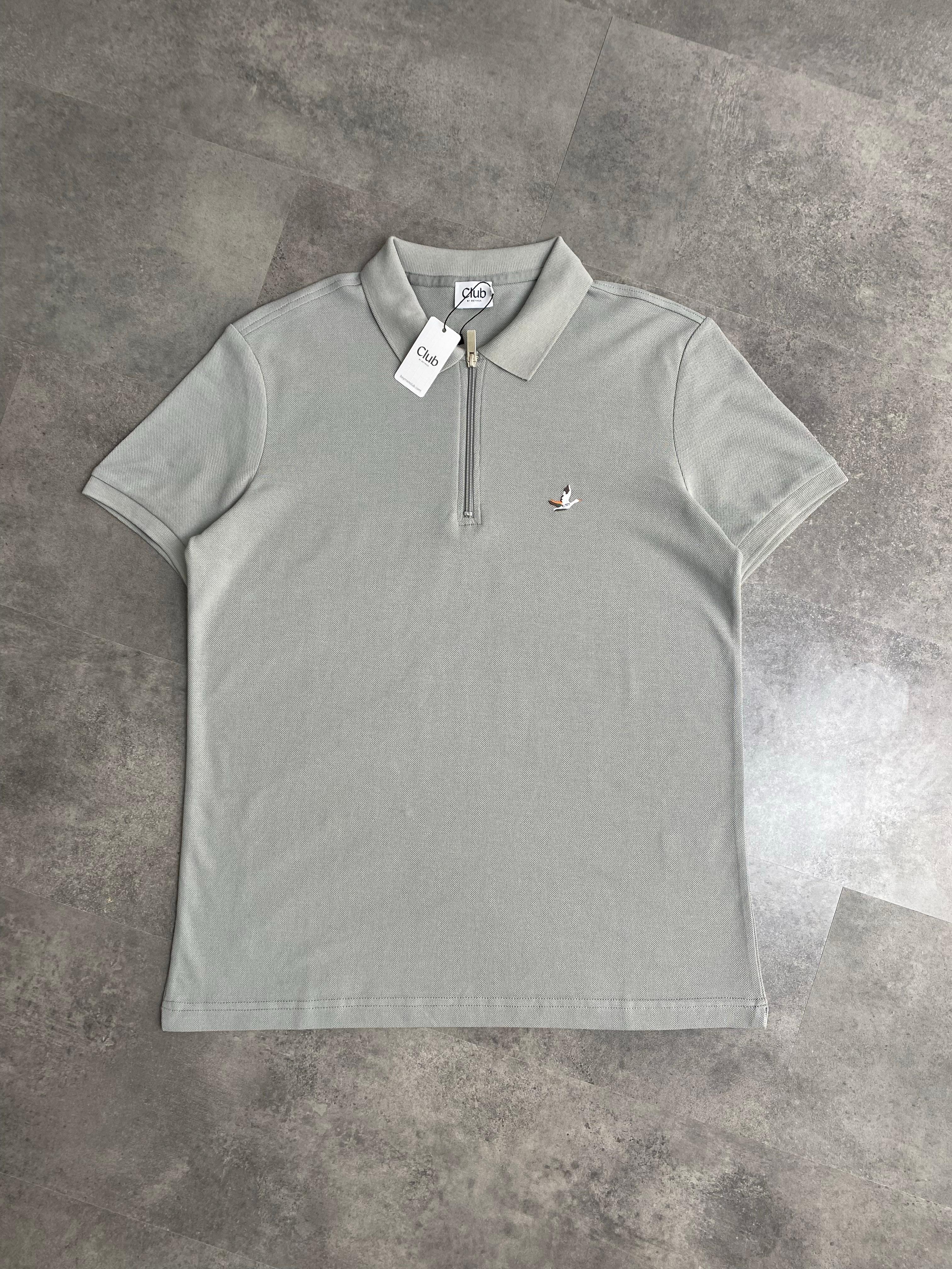 Yeni Sezon Yarım Fermuar Pamuk Pike Polo Yaka - GRİ