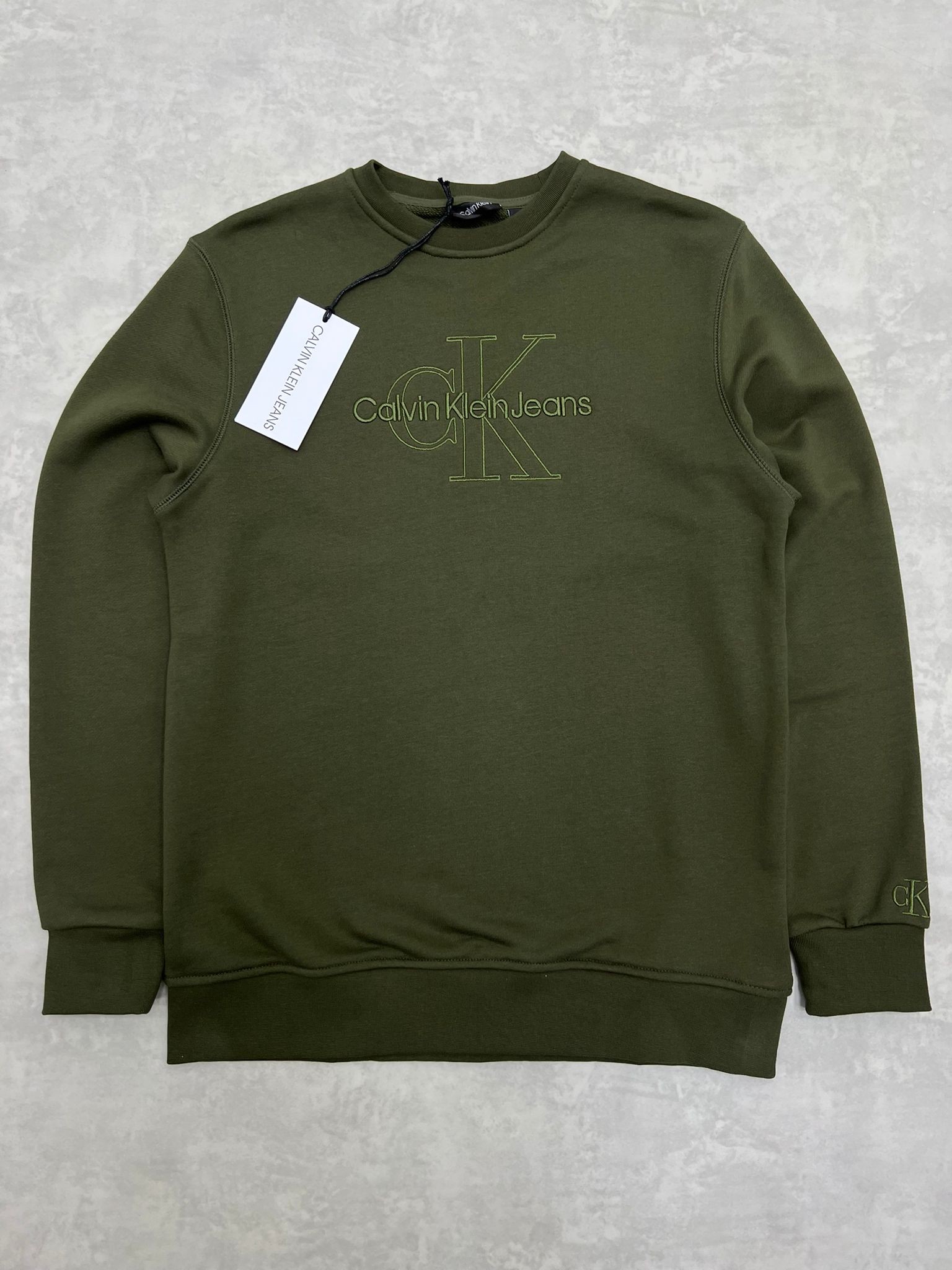 Mid Full Nakış  Şardonsuz Haki Sweatshirt