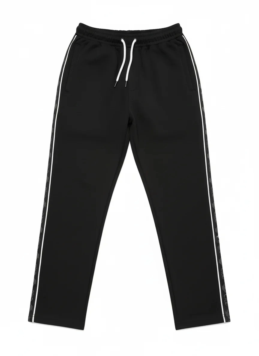 Yeni Sezon Premium Şerit Detaylı Double Face Eşofman - SİYAH