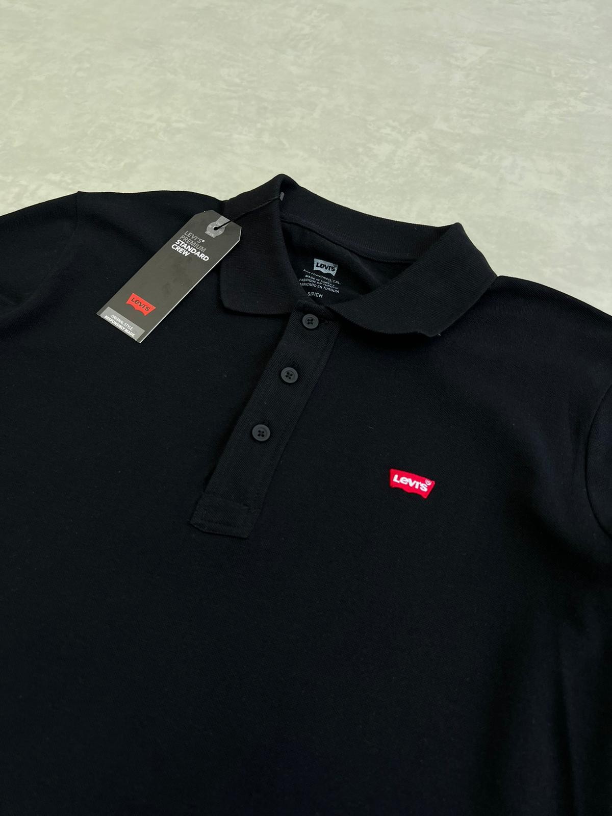 Classic Logo Basic Black Uzun Kol Polo Yaka Sweatshirt 