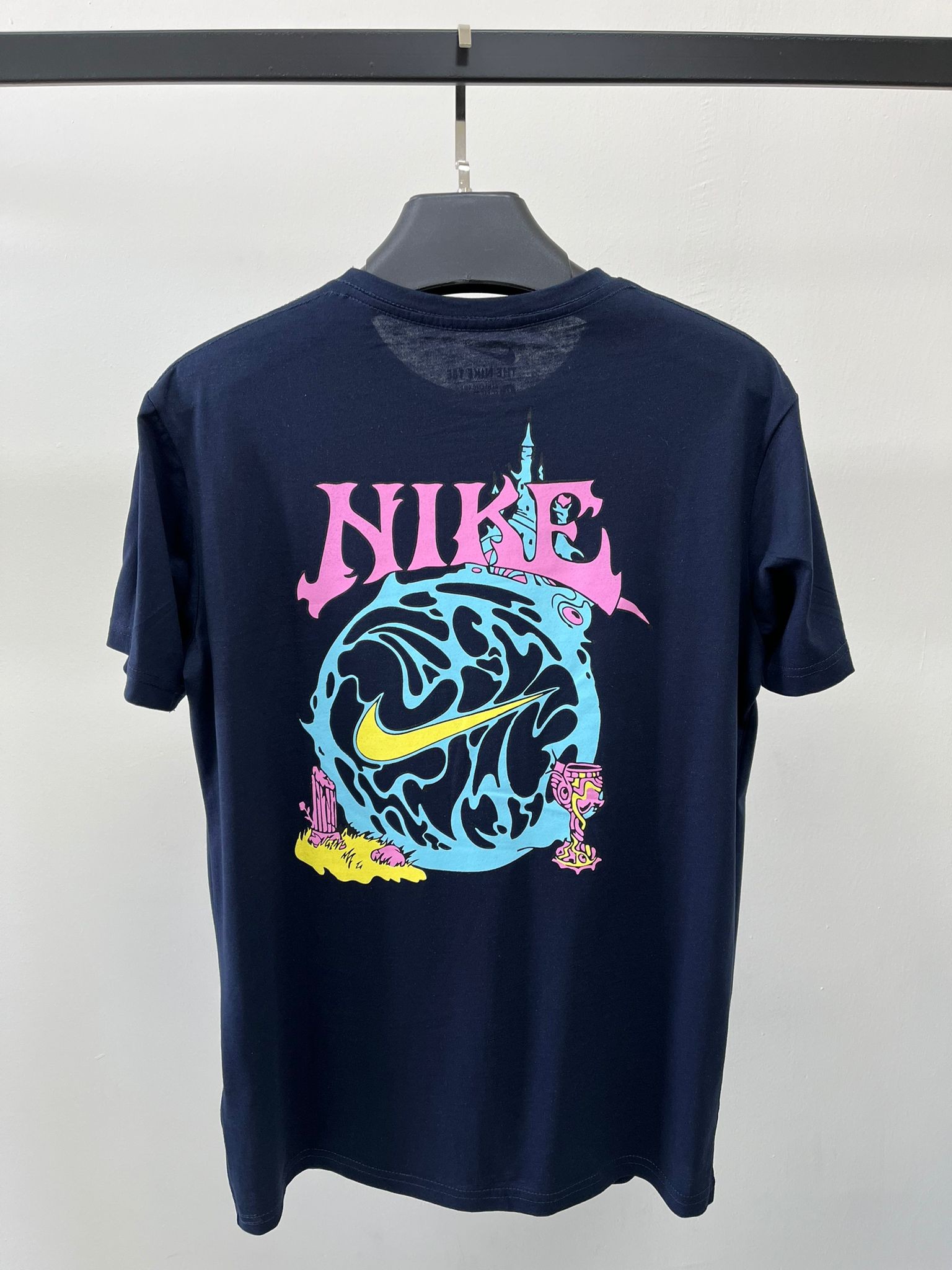 Back To Print Four Color Earth Neon Navy Blue T-shirt