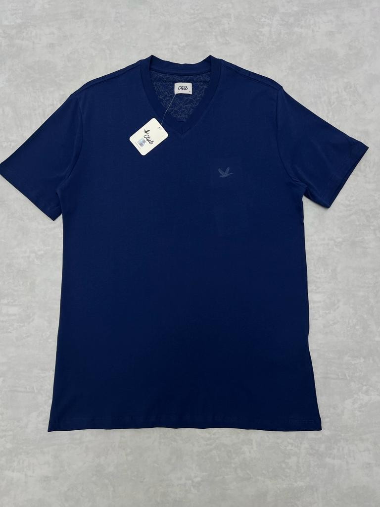 V Yaka Classic Mini Logo Navy Blue Basic T-shirt